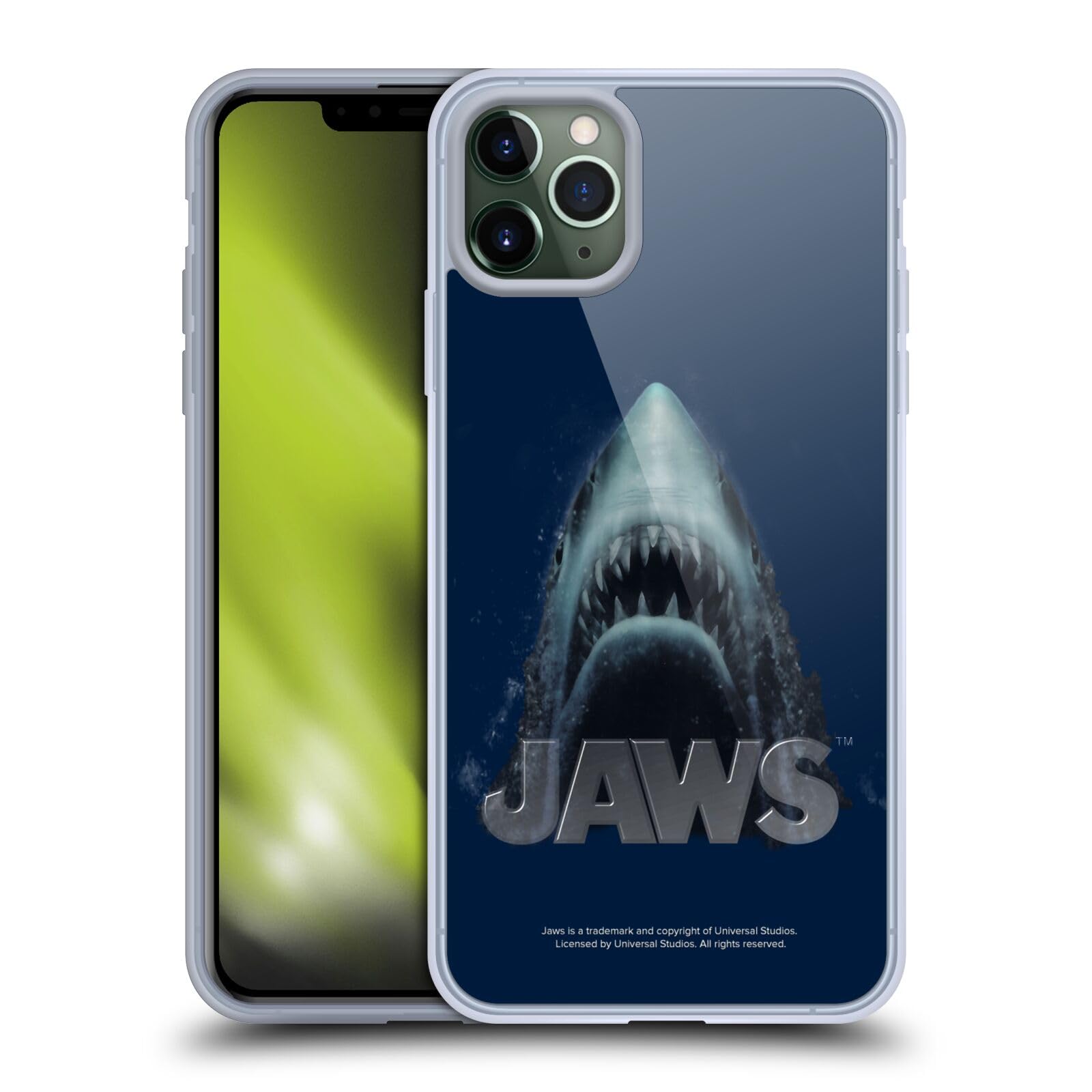 Officially Licensed Jaws Illustration Soft Gel Case for Apple iPhone 11 Pro Max - Shark-Themed Protective Phone Cover for Movies, Beaches & Horror Fans