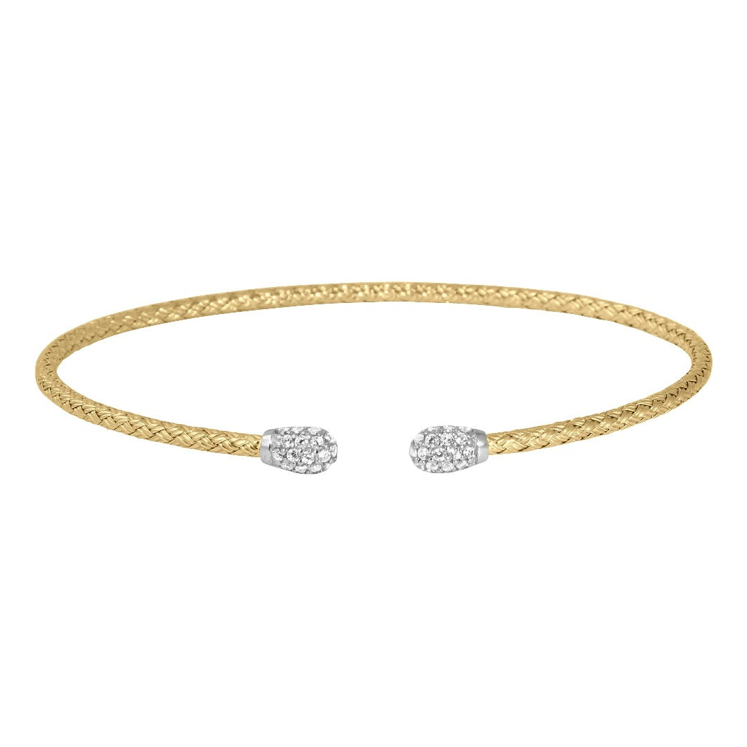 CZ Gold Plated Sterling Silver 2mm Mesh Cuff Bangle Bracelet for Women - Elegant Stackable Jewelry for Parties, Weddings & Everyday Wear