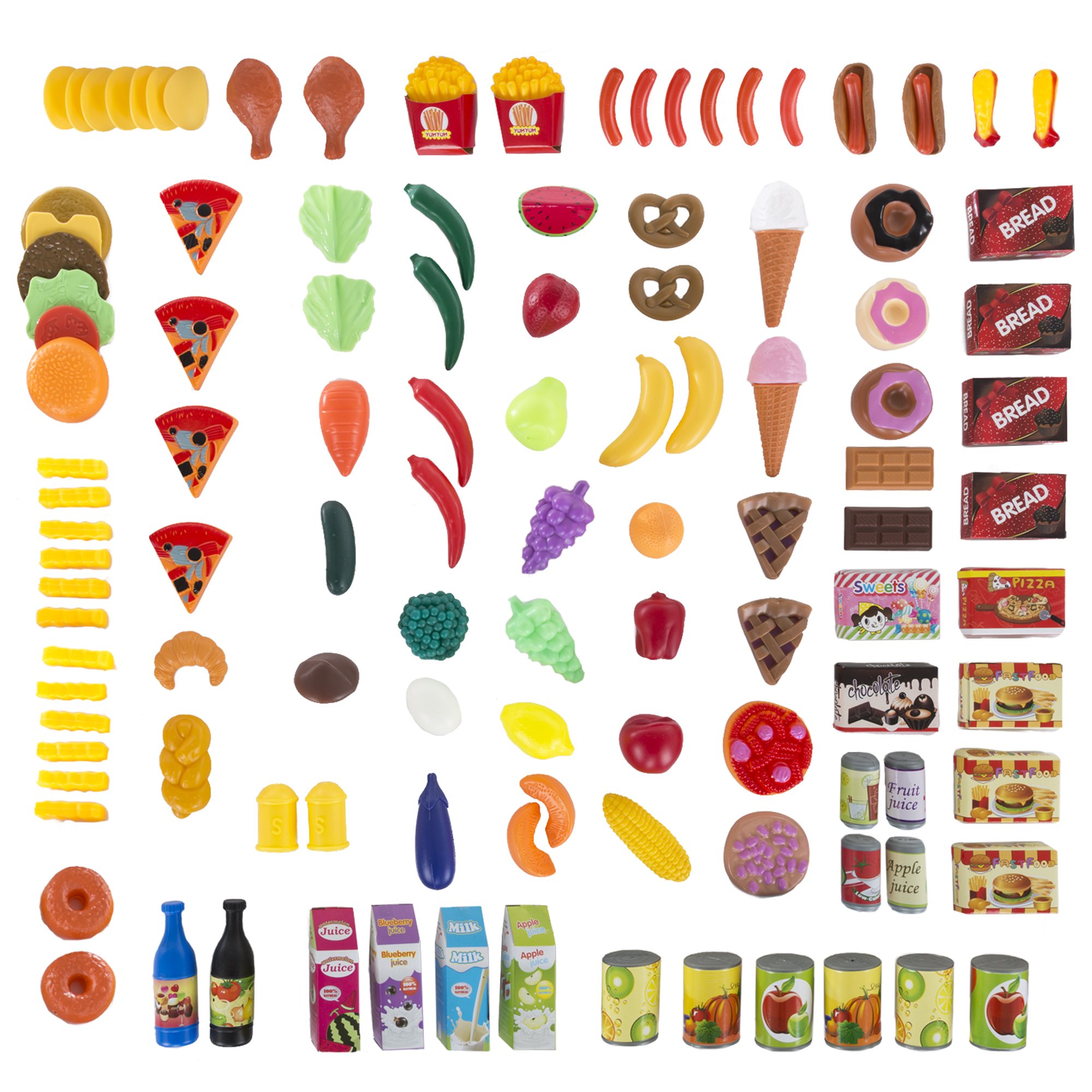 Hey! Play! Pretend Play Assorted Food Set - 24-Piece Fresh, Boxed & Canned Toy Food for Kids | Perfect for Grocery Store Role Play, Kitchen Dramatic Play & Preschool Learning
