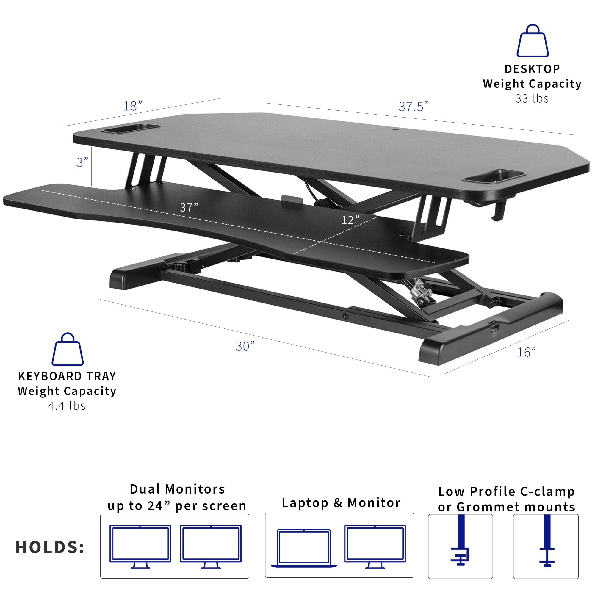 VIVO K Series 38 Inch Extra Wide Corner Standing Desk Converter - Height Adjustable Sit to Stand Workstation with Dual Monitor & Laptop Mount, Wide Keyboard Tray - Black (DESK-V000KL) | Perfect for Home Office, Gaming Setup & Ergonomic Workspace