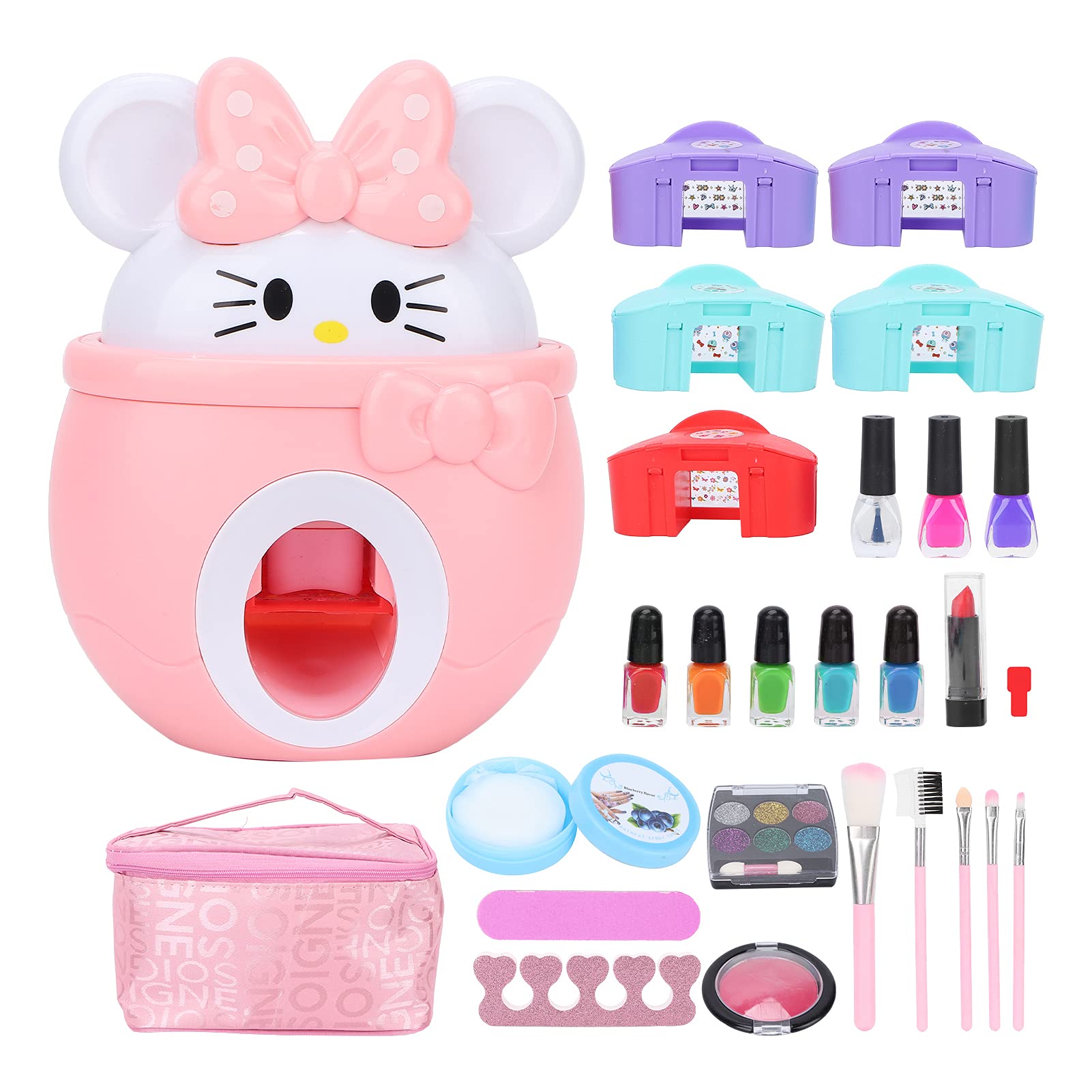Brrnoo 18 Pcs Kids Nail Polish Set - Non-Toxic Nail Art Kit for Girls with 7 Colors, Lipstick & Eyeshadow | Perfect Birthday Gift for Toddlers & Teens | Safe for School, Parties & Playdates