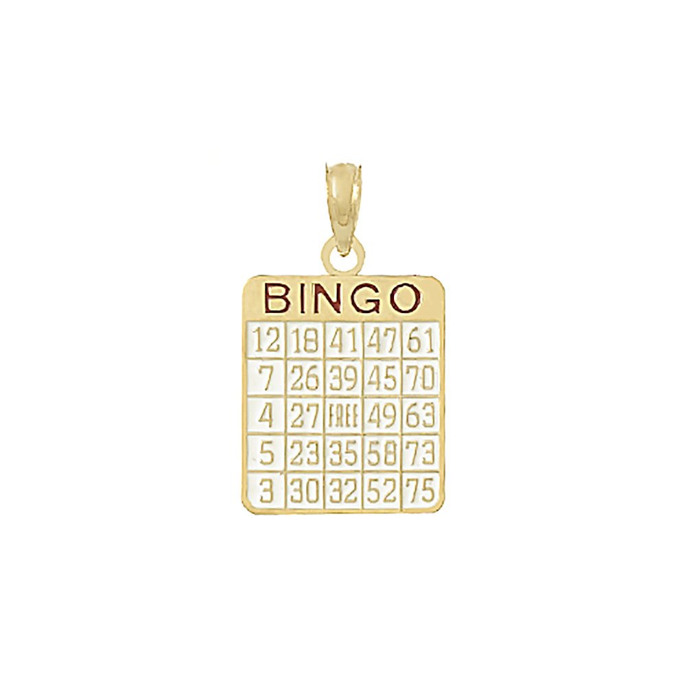 14K Yellow Gold Sports Charm Pendant with Enamel Bingo Card Design - Perfect for Gifts, Jewelry Collections & Sports Enthusiasts