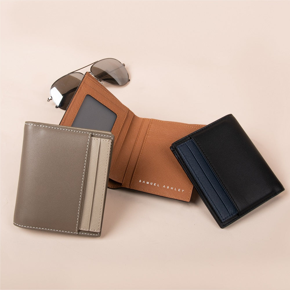 Warren Vertical RFID Leather Wallet with Detachable Card Holder - Slim Bifold Wallet for Men, Perfect for Travel & Everyday Use