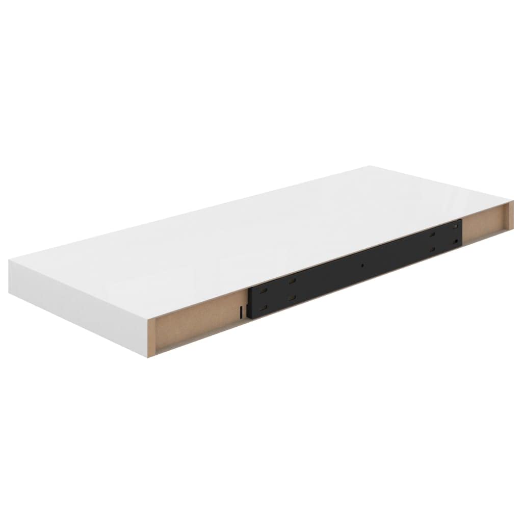 CHARMMA 323750 Floating Wall Shelves Set of 4 - High Gloss White MDF Shelves (60x23.5x3.8 cm) - Modern Wall Storage for Living Room, Bedroom, Bathroom & Office Organization