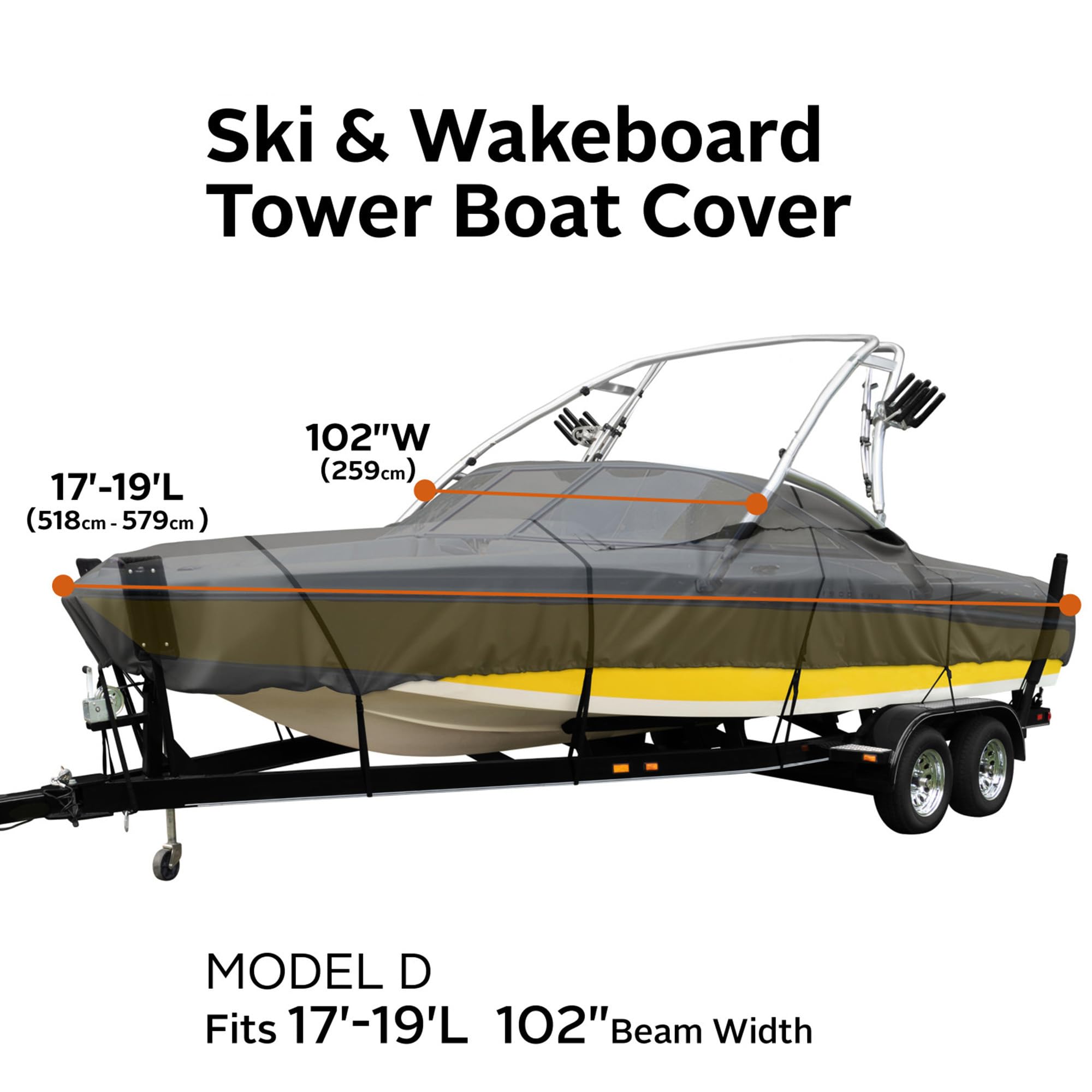 Heavy-Duty StormPro Ski & Wakeboard Tower Boat Cover - Fits 17-19 ft Boats with 102