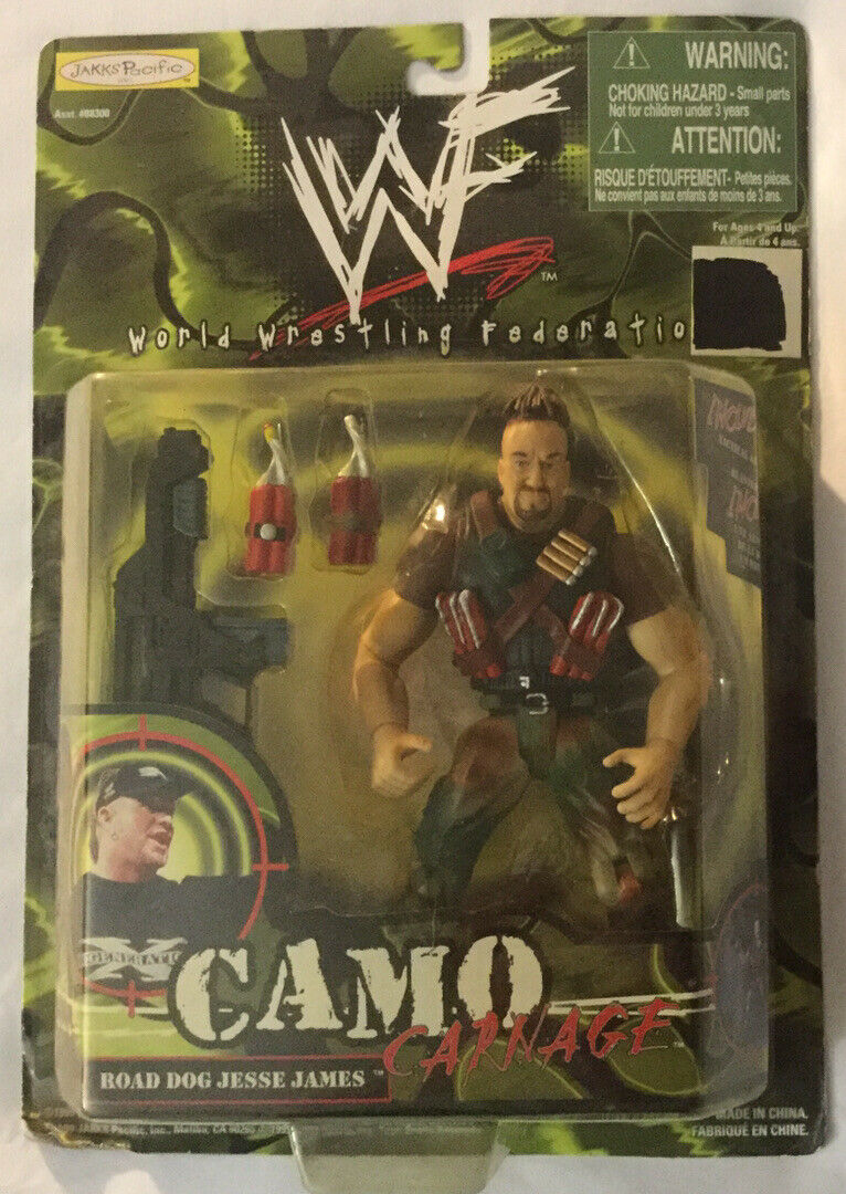 1999 WWF Jakks Pacific Camo Carnage Series 1 Road Dogg Jesse James Action Figure with Gun Accessories - Collectible Wrestling Toy for Display & Play