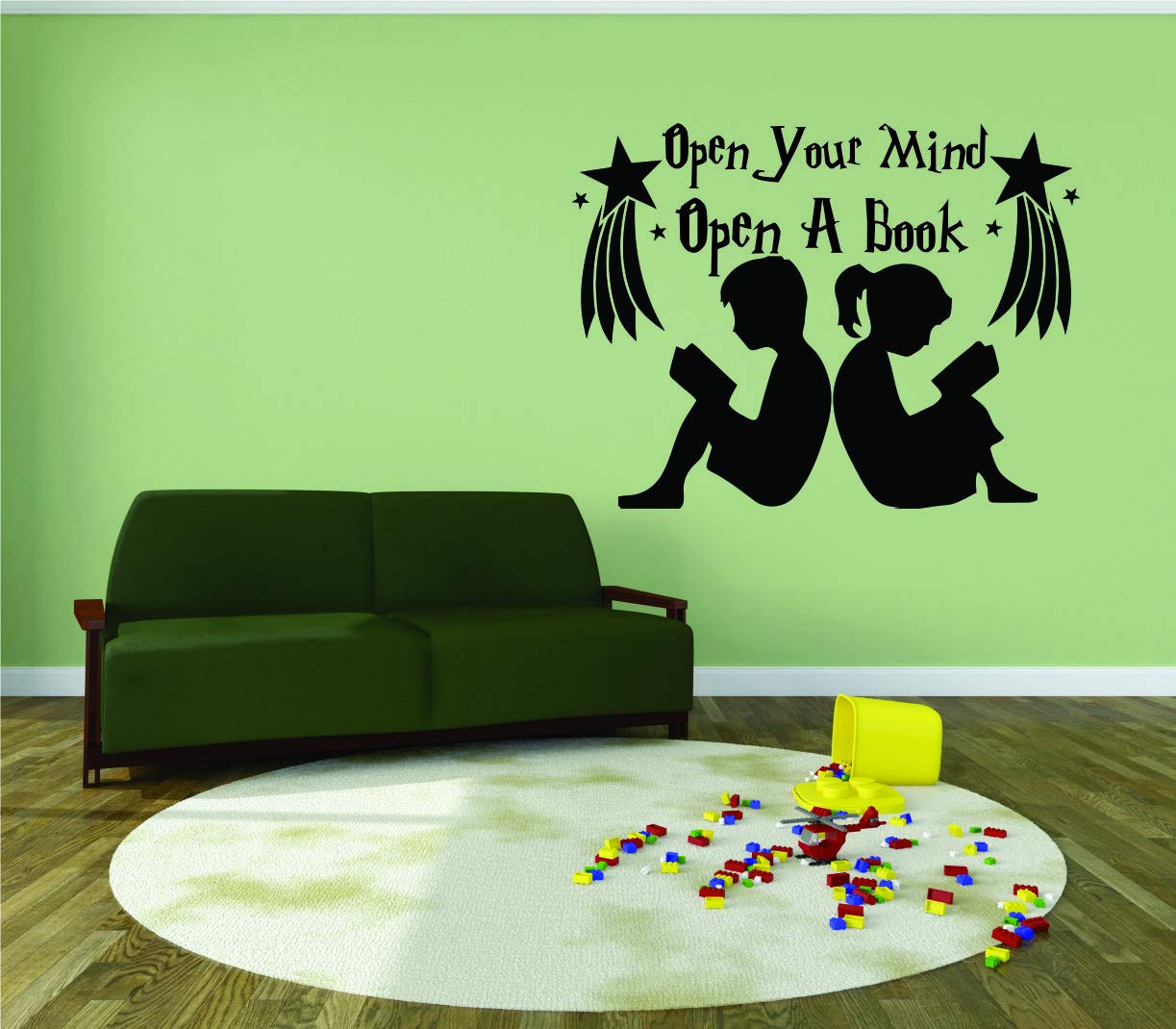 Open Your Mind Open A Book - Inspirational Reading Quotes Wall Decal for Kids Room, Nursery, Daycare & Kindergarten - 8x10 Inch Vinyl Wall Art Sticker - Perfect for Bedroom, Playroom & Classroom Decor