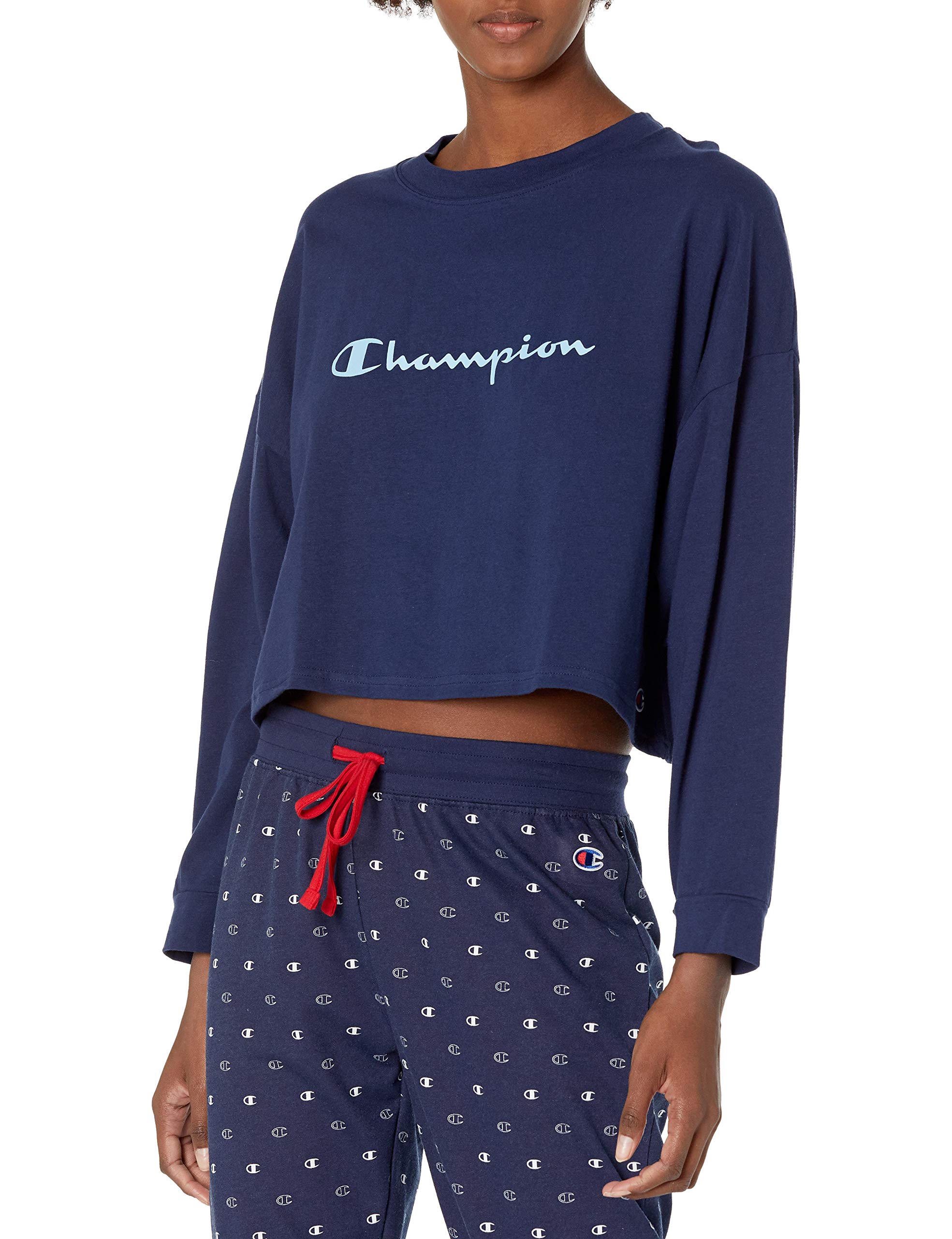 Champion Women's Sleep Cropped Tee with Script Logo - Soft Comfortable Loungewear for Nighttime & Relaxation at Home