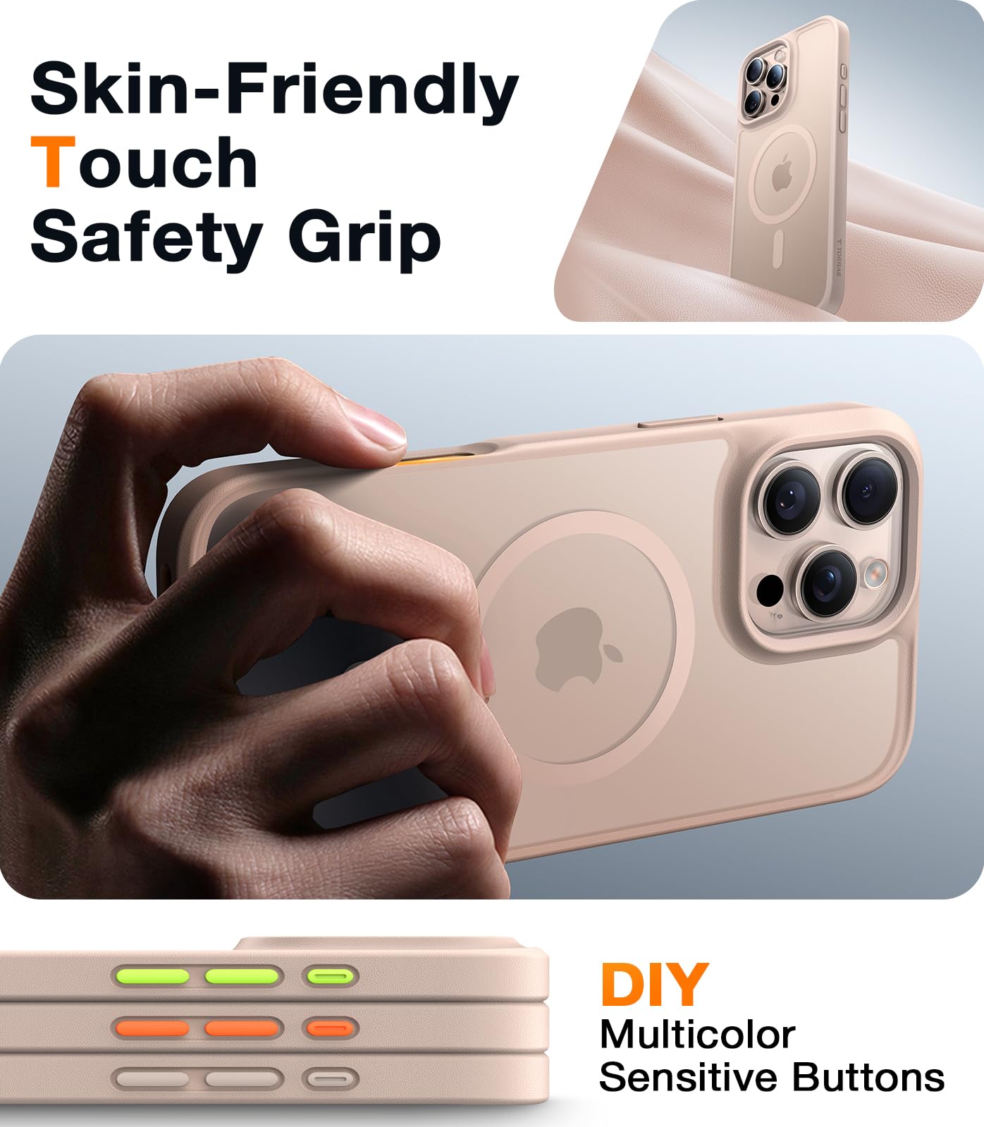 TORRAS Military Grade Shockproof iPhone 16 Pro Case with Stronger Magnetic Alignment - Slim Protective Cover Compatible with MagSafe | Anti-Scratch Silicone Gold Case for Everyday Use, Travel & Outdoor Activities