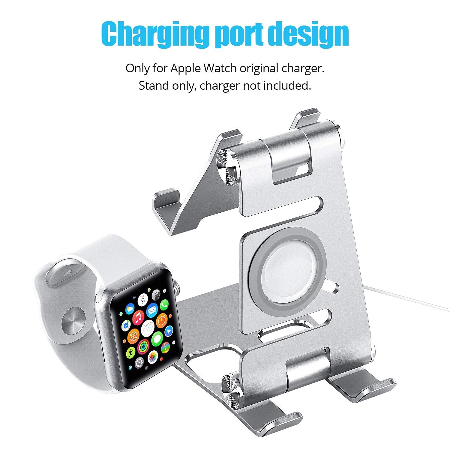 WixGear 3-in-1 Foldable Aluminum Phone Stand, Tablet Stand & Apple Watch Holder with Anti-Slip Base - Perfect for Desk, Office, Home, and Travel Use