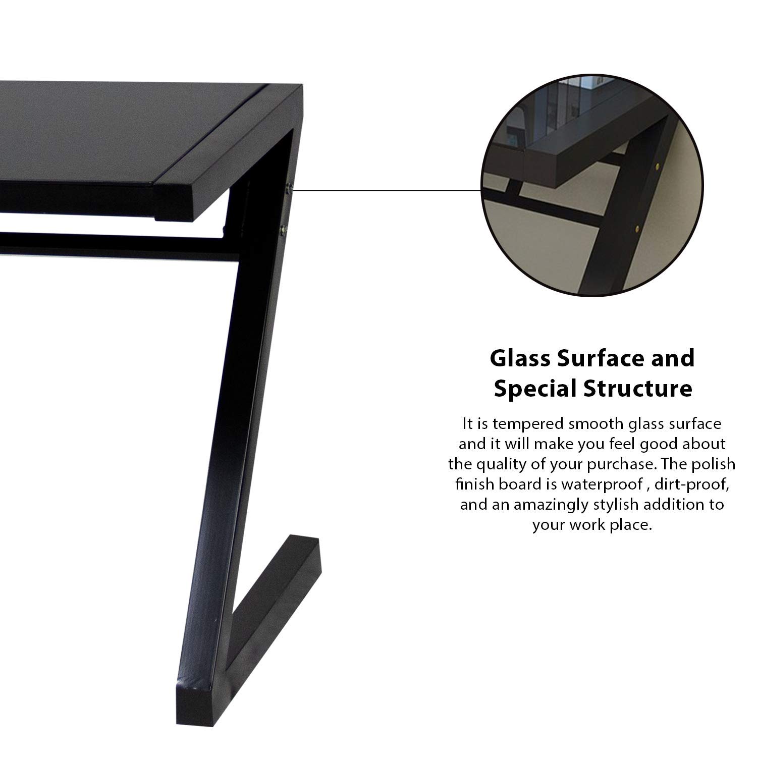 Modern Z-Shaped Computer Desk with Tempered Glass - Sturdy Home Office Desk for Laptop, Study & Dining | USB Ports & Multi-Functional Design | Perfect for Small Spaces, Gaming & Remote Work