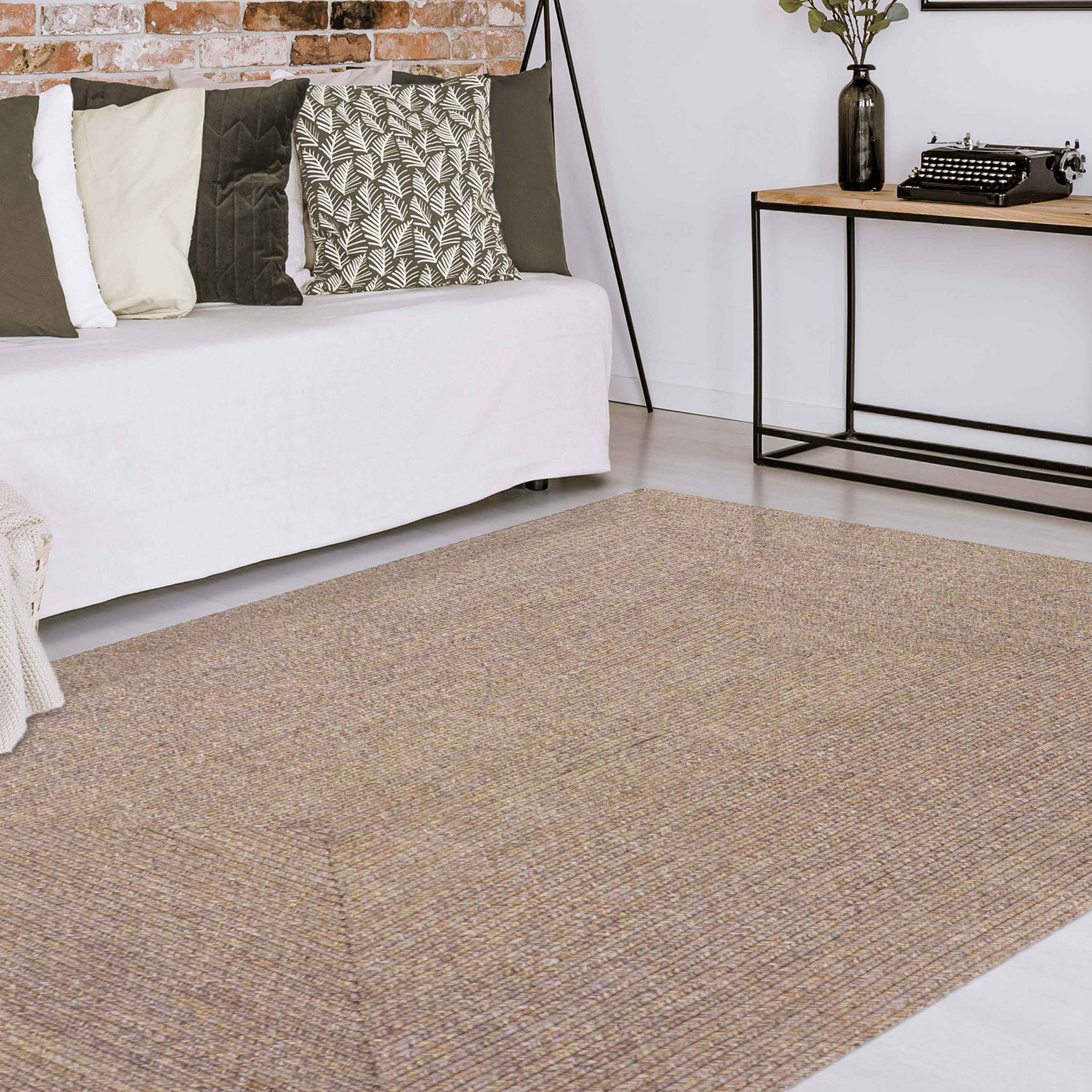 Bohemian Rectangle Braided Area Rug - Non-Slip Indoor Outdoor Rug for Living Room, Bedroom, Patio - Soft Woven Jute Natural Fiber Floor Mat for Home Decor