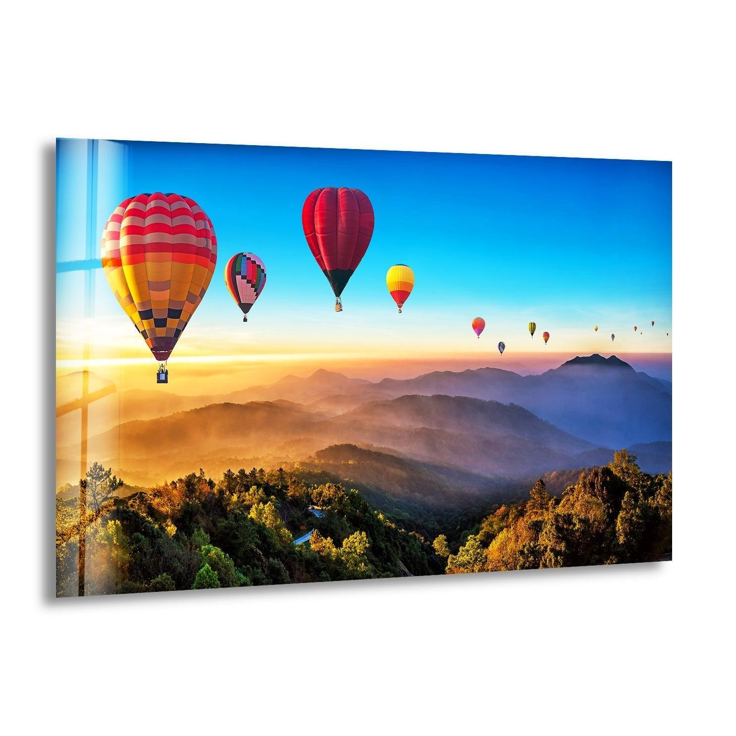 Sunset Hot Air Balloon Glass Wall Art - Stunning Home Decor for Living Room, Bedroom & Office