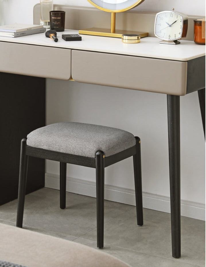 Solid Oak & Birch Wood Makeup Stool - Durable Vanity Seat with Comfortable Cushion for Bedroom, Bathroom & Dressing Room