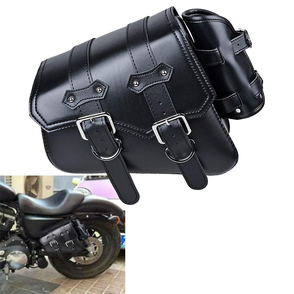 Amopacorp Motorcycle Black Left Side Solo Swing Arm Saddlebag - Compatible with Harley Sportster XL 883, 1200, 48 & 72 Models | Durable Storage Bag for Cruiser Bikes | Perfect for Road Trips & Daily Commuting
