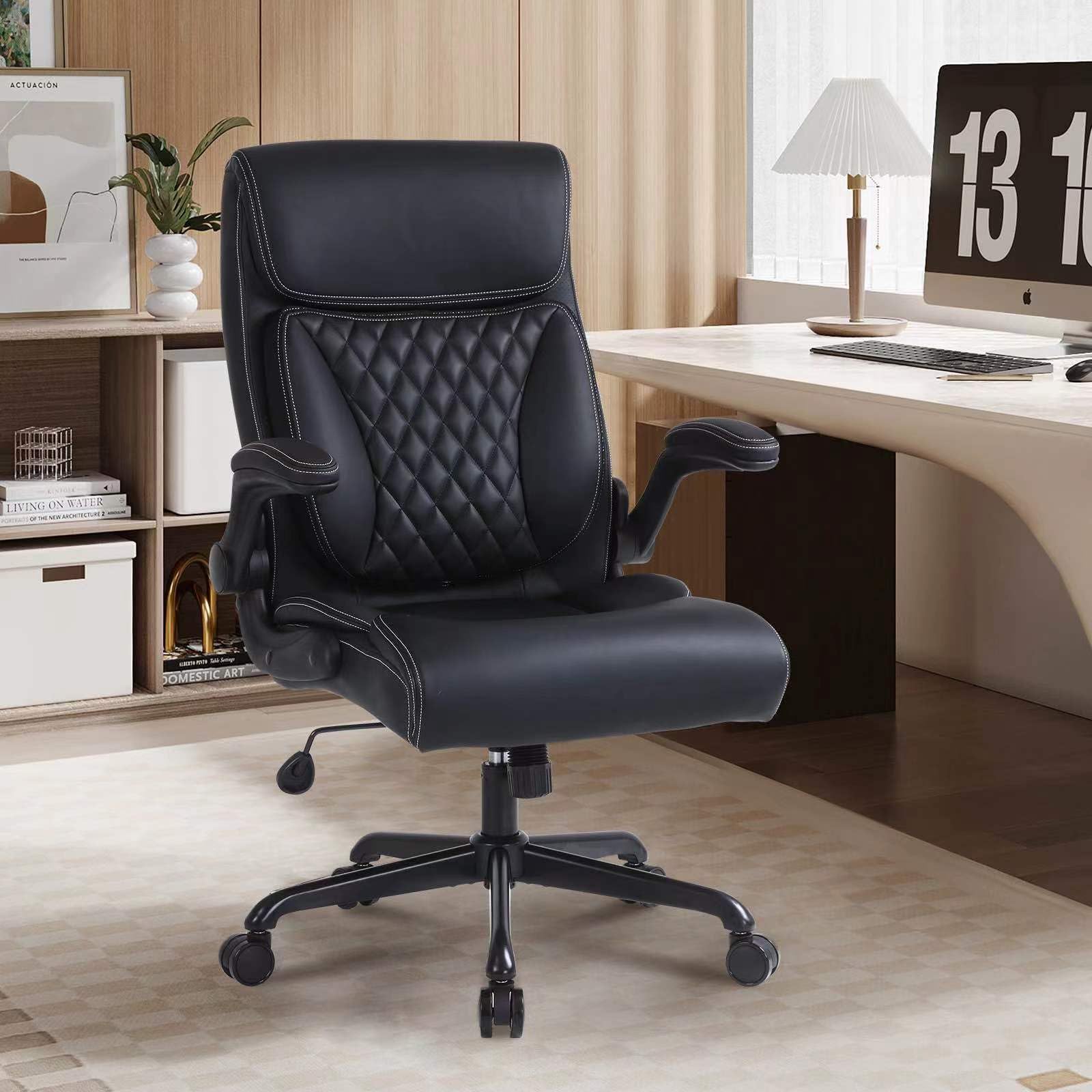 Premium Ergonomic Executive Office Chair - PU Leather Computer Desk Chair with Lumbar Support, Adjustable Height & Flip-Up Armrests - Home Office Chair for Comfort & Productivity - Perfect for Long Work Hours & Video Conferencing