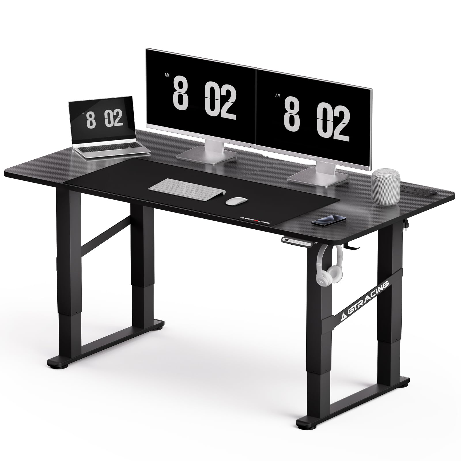 GTRACING 4 Legs Electric Standing Desk with Dual Motor, 55 x 28 Inch Adjustable Height Computer Desk with Power Outlets & LED Lights - Home Office Workstation, Sit Stand Desk with 3 Memory Presets - Perfect for Remote Work, Gaming & Ergonomic Workspace Setup