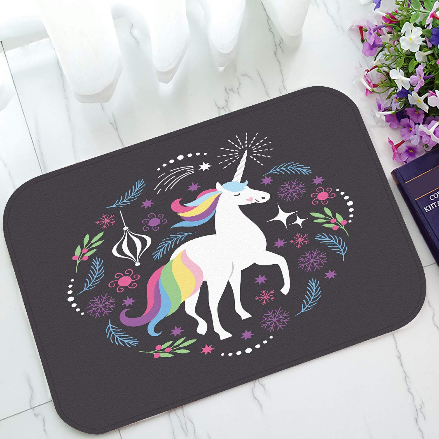 ECZJNT Cute Unicorn Welcome Doormat - Non-Slip Bath Rug & Entrance Floor Mat 23.6x15.7 Inches for Home Decor - Perfect for Front Door, Bathroom & Indoor Use