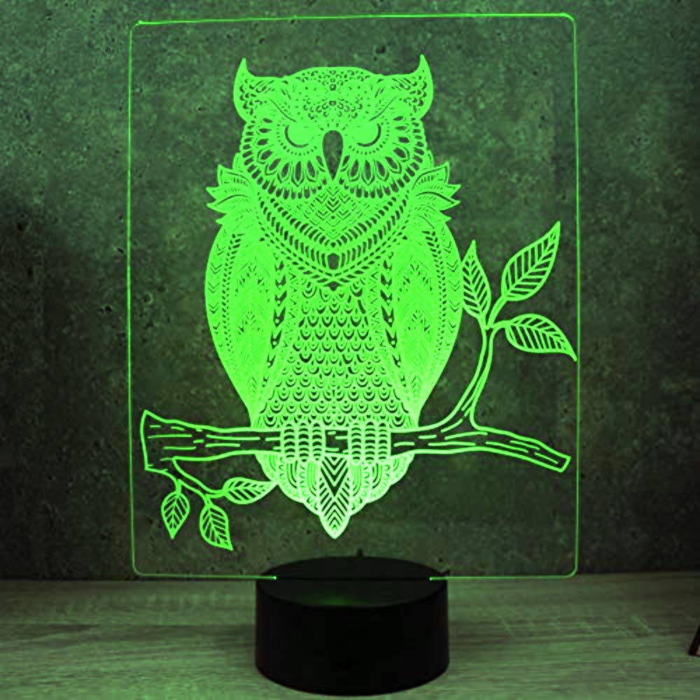 3D Owl Eagle Night Light LED Touch Table Lamp - 7 Color Changing Optical Illusion Desk Decor for Kids Room, Christmas Gift, Birthday Present - Perfect for Bedroom, Nursery, Study & Party Decorations