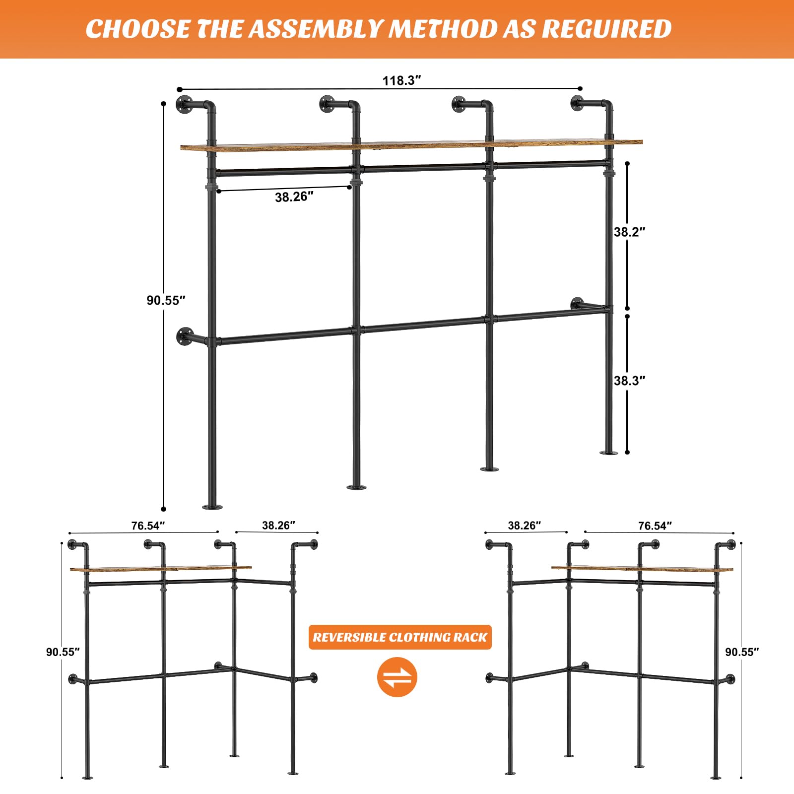 Aheaplus Heavy Duty Industrial Pipe Clothing Rack - 118.3