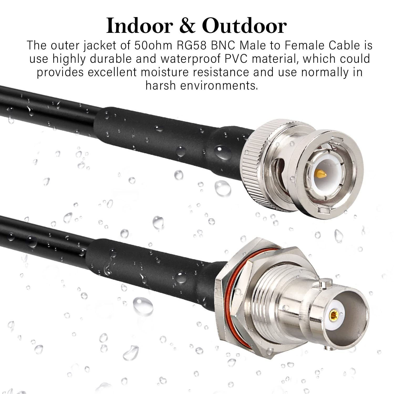 50 Ohm RG58 BNC Cable - 25FT Male to Female Coaxial Extension Cable for CB Radio, VHF Ham Radio, Wireless Microphone, Antenna, CCTV - Low Loss Bulkhead Connector for Professional & Amateur Radio Use