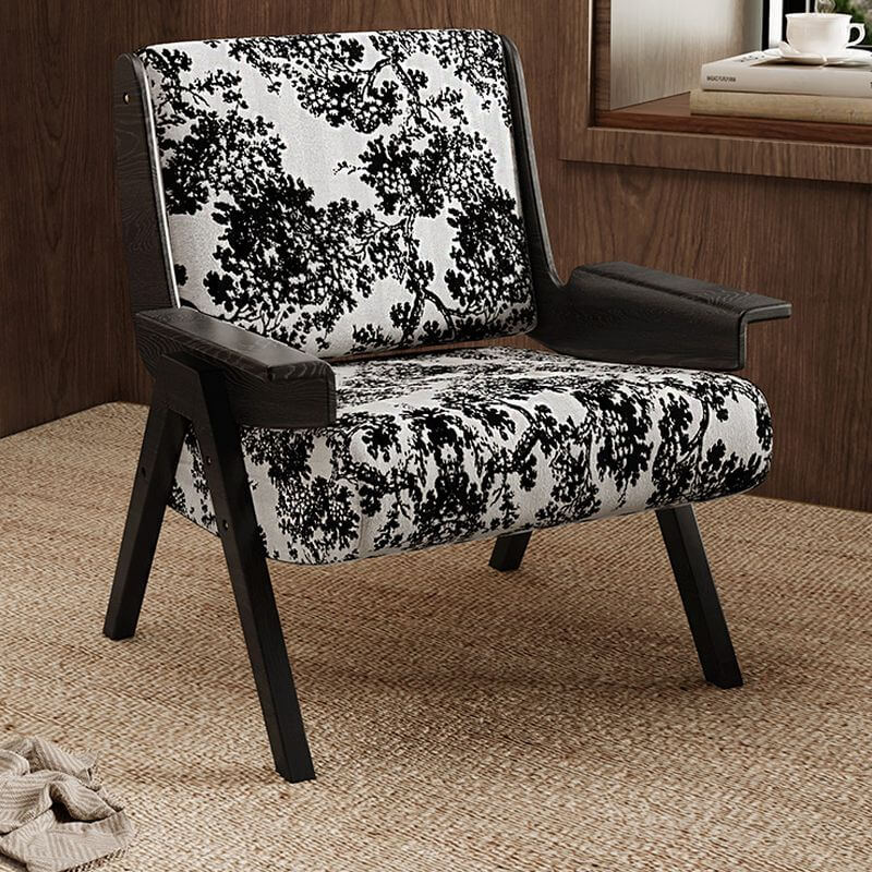 Modern Abstract Striped Solid Color Black Olive Green Armchair with Fixed Back and Arms - Stylish Living Room Chair for Home Office Lounge Reading Nook