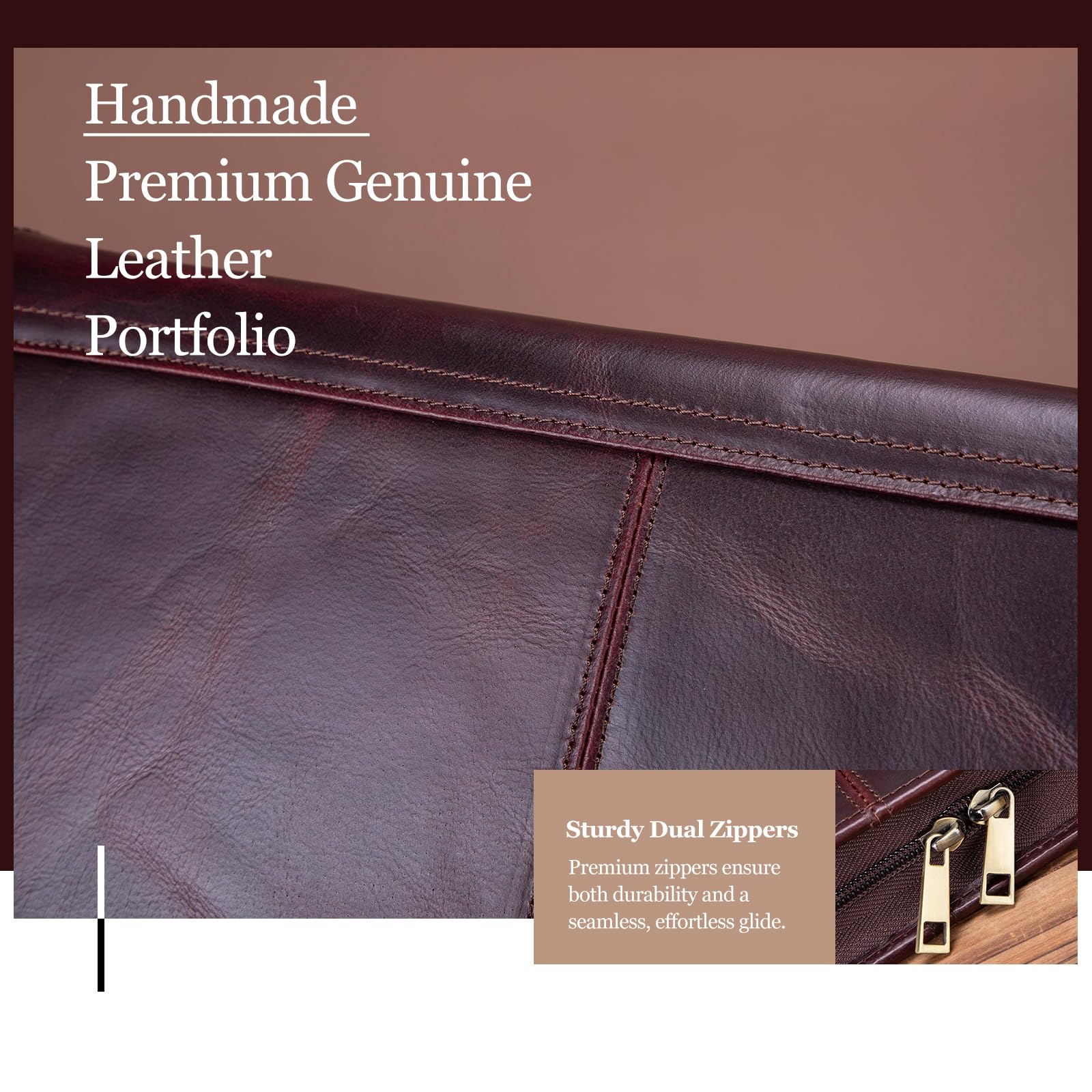 Premium Full Grain Leather Portfolio with 3-Ring Binder | Zippered A4 Notebook Holder & Laptop Sleeve | Professional Organizer for Business Meetings, Office Work & Travel | Oil-Tanned Dark Brown Leather Gift for Men & Women
