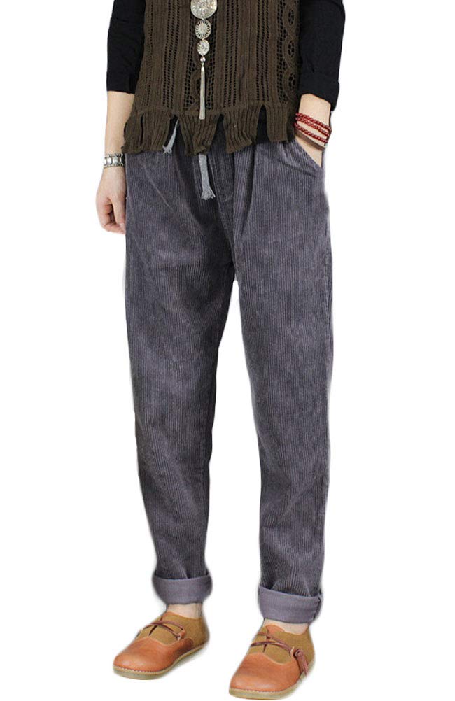 Minibee Women's Corduroy Pants - Soft Elastic Waist Pull-On Trousers with Drawstring | Comfortable Casual Cotton Pants for Work, Travel & Everyday Wear