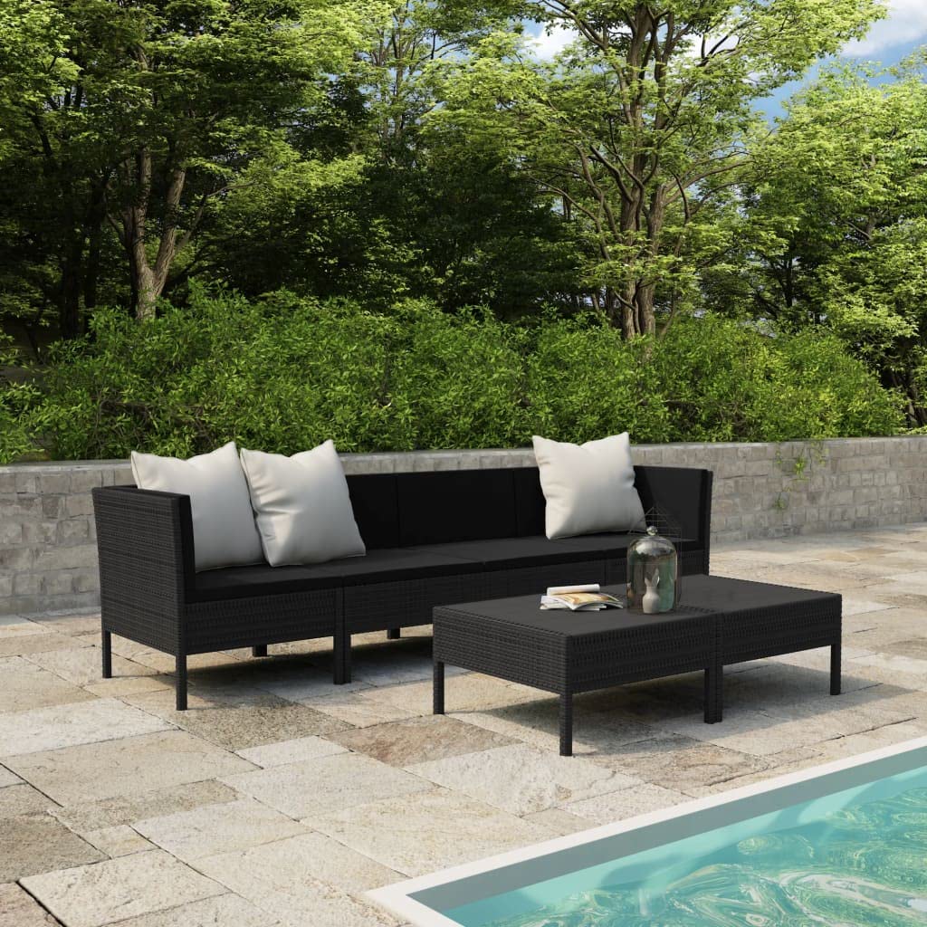 vidaXL 6-Piece Patio Lounge Set with Plush Cushions & Coffee Table - Durable Black Poly Rattan Outdoor Furniture for Garden, Poolside & Backyard Relaxation