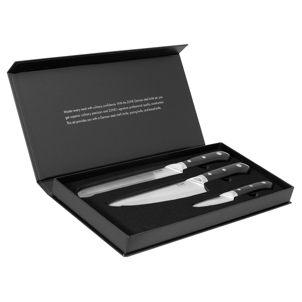 ZLINE 3-Piece Professional German Steel Kitchen Knife Set (KSETT GS 3) - High-Quality Chef, Paring & Utility Knives for Cooking, Slicing & Food Prep