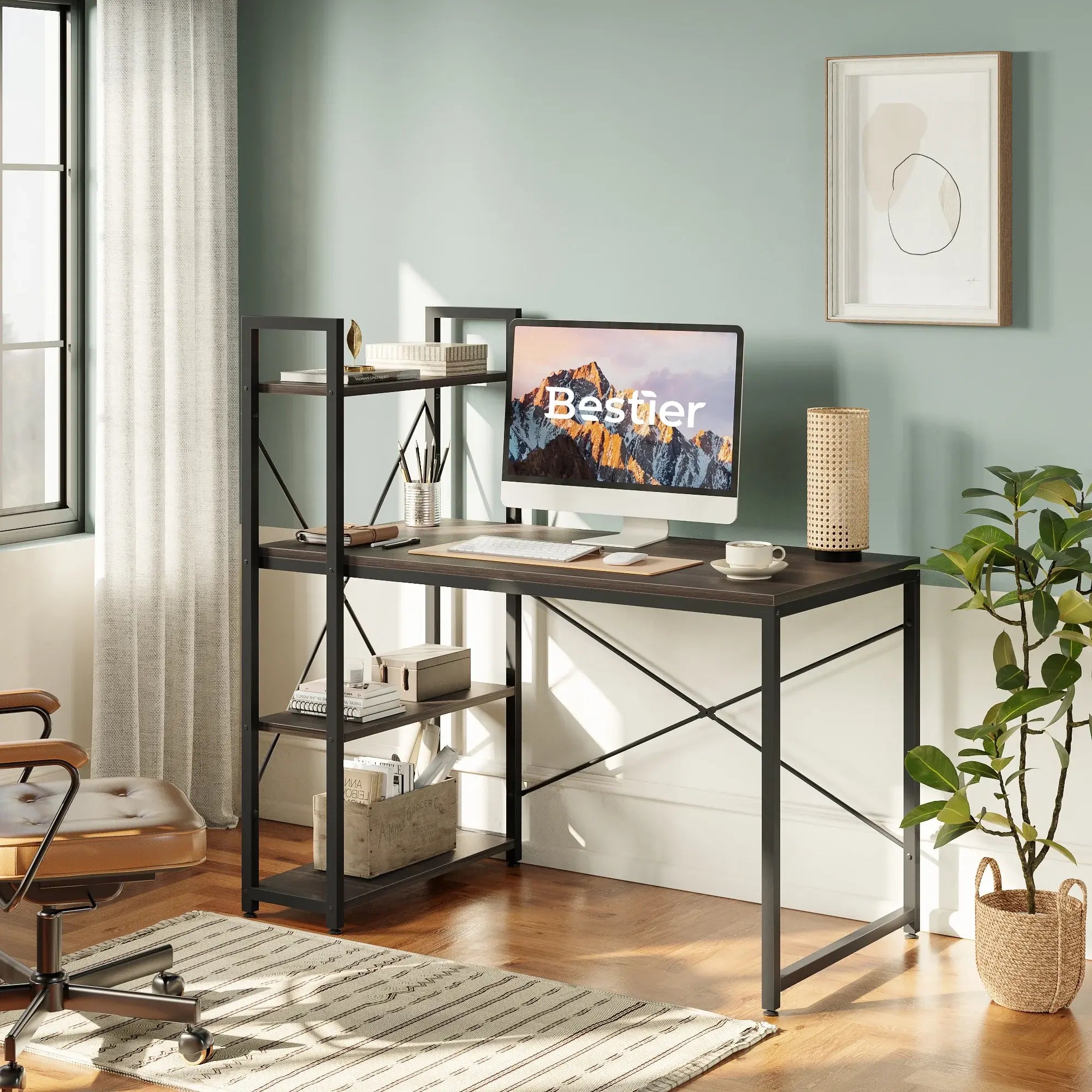 Bestier Compact Computer Desk with Storage Shelves - Home Office Desk for Small Spaces, Perfect for Work, Study & Gaming | Sturdy & Space-Saving Design