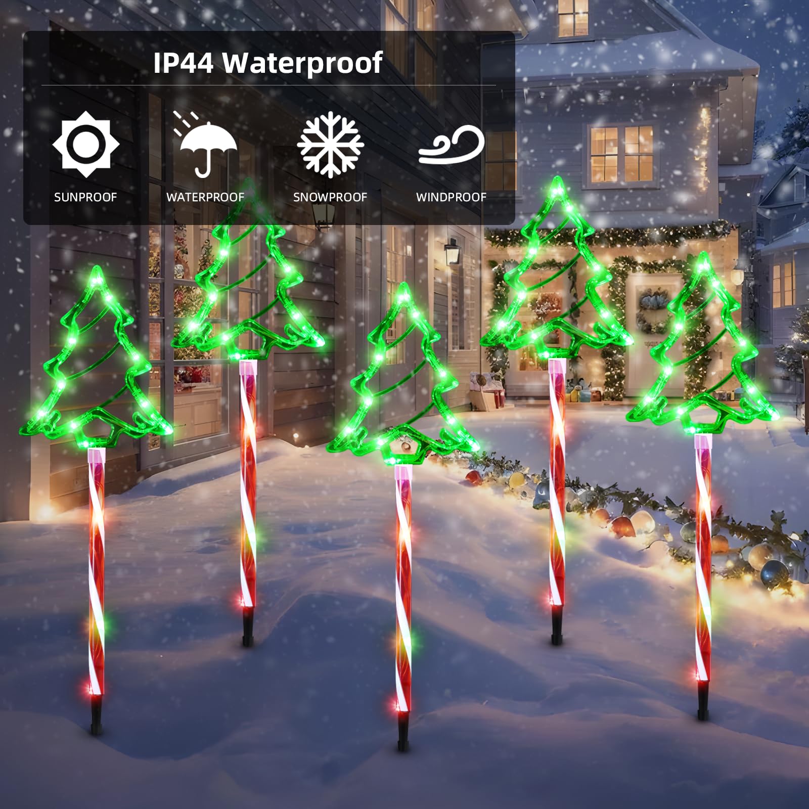 5 Pack Outdoor Christmas Pathway Lights with Timer - 8 Modes Waterproof LED Garden Stake Lights for Walkway, Yard, Lawn & Porch Decor | Perfect for Holiday, Xmas Tree, Candy Cane Themed Decorations & Winter Landscape Lighting