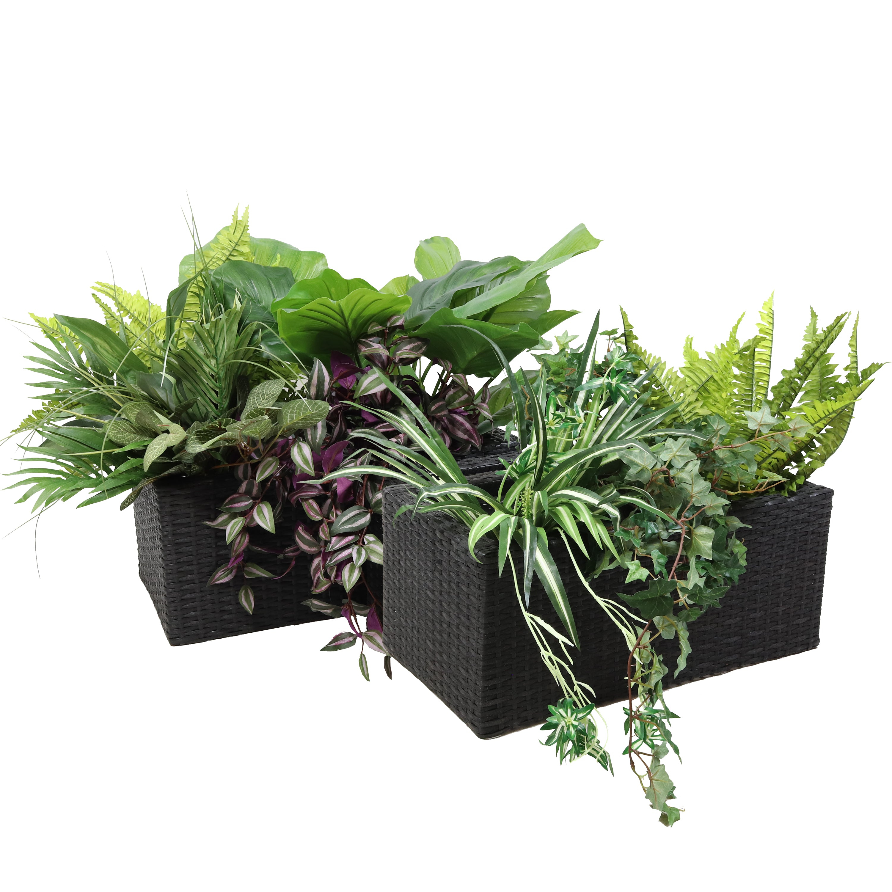 Sunnydaze 2-Piece Set of Modern Rectangle Indoor Planters - Durable Polyrattan Material for Home, Office & Garden Decor - Perfect for Living Room, Patio or Balcony Plants