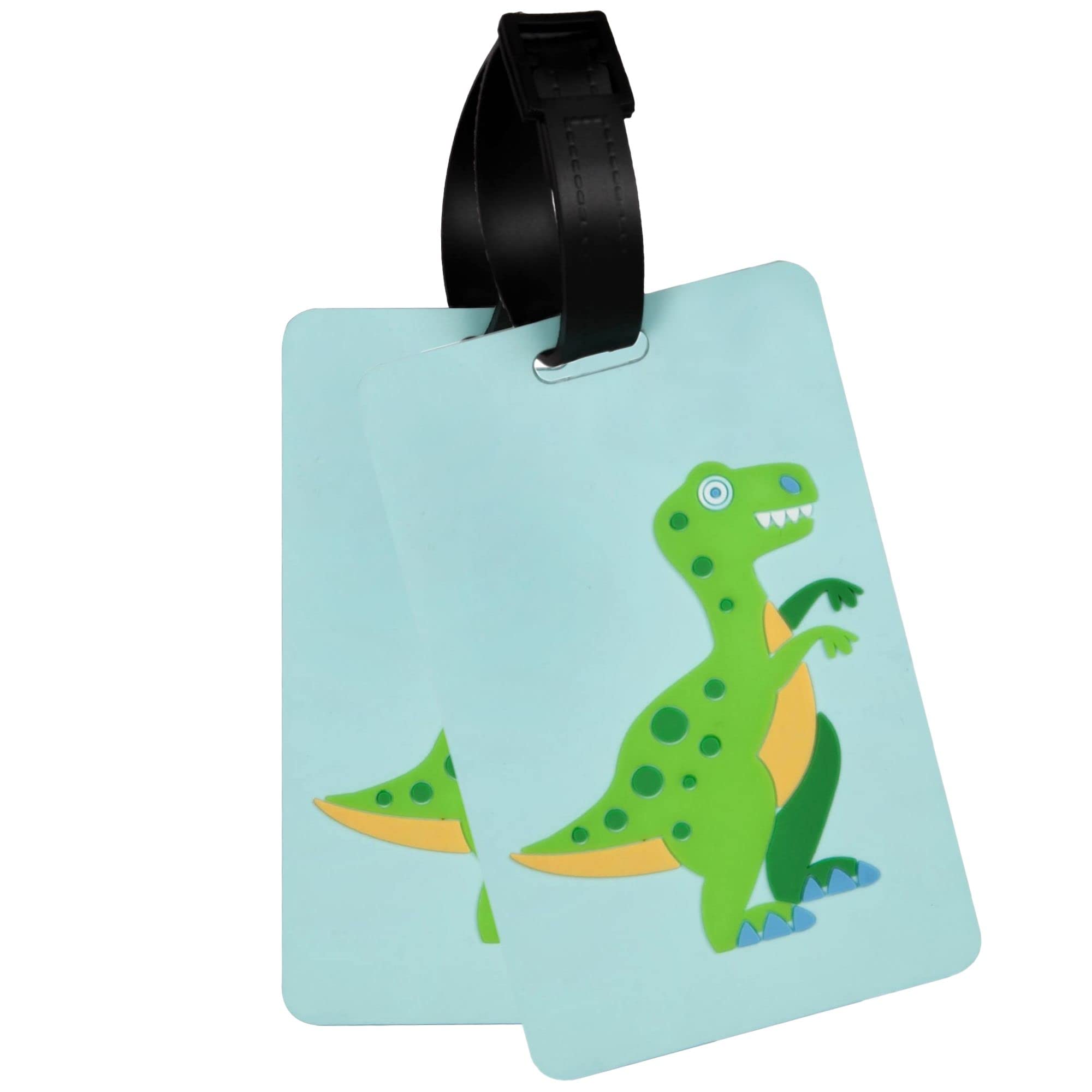 Wildkin Kids Luggage Tags for Boys and Girls - 2 Pack Dinosaur-Themed Travel Bag Tags with Removable ID Card | Perfect for Suitcases, Backpacks & Duffle Bags | Ideal for Travel, School & Vacation Organization (Olive Green)