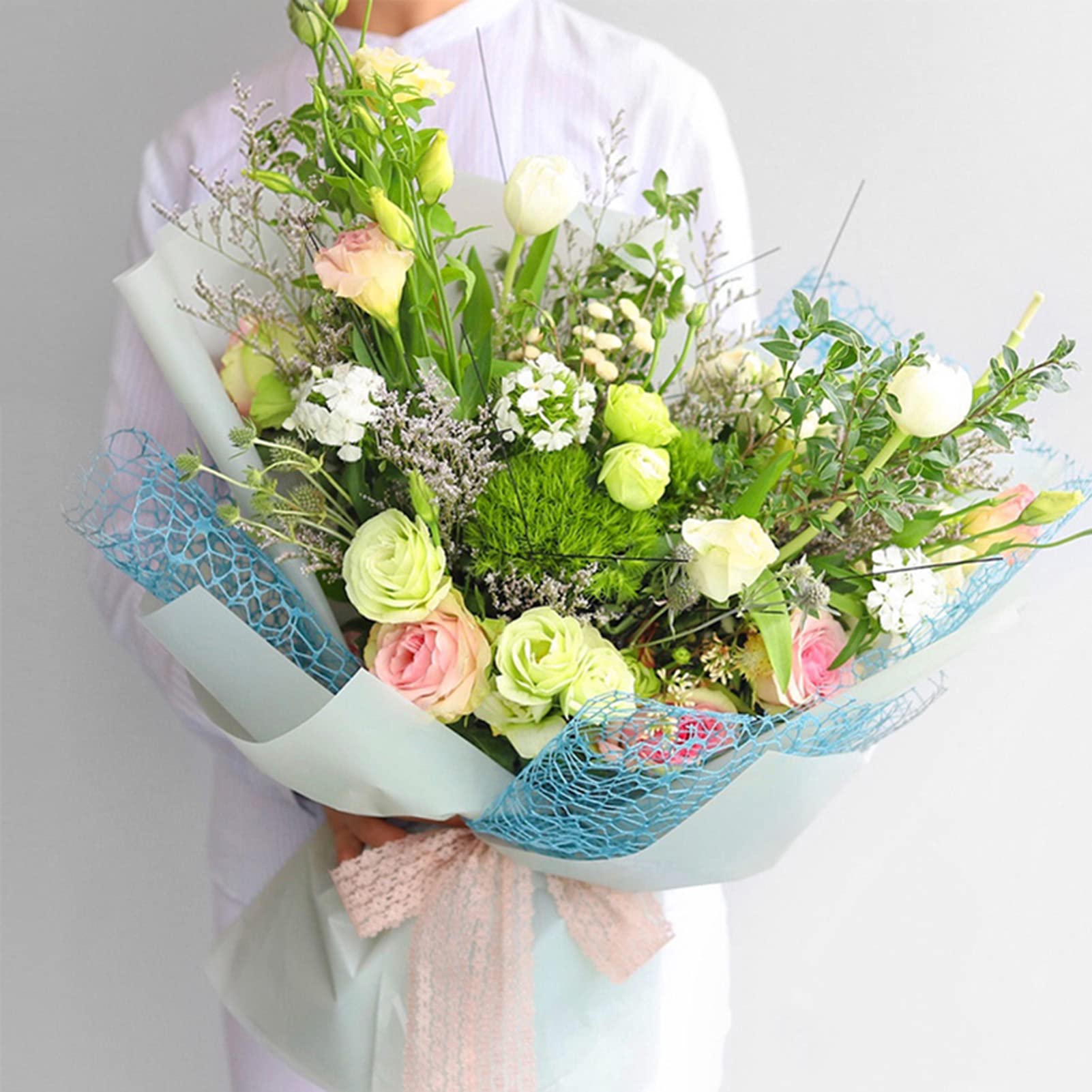 Korean Jacquard Net Mesh Floral Wrapping Paper - 50cm x 5 Yards (Khaki) | Openwork Flower Bouquet Wrap for Fresh Flowers | Perfect for Wedding, Birthday & Gift Packaging Floral Supplies