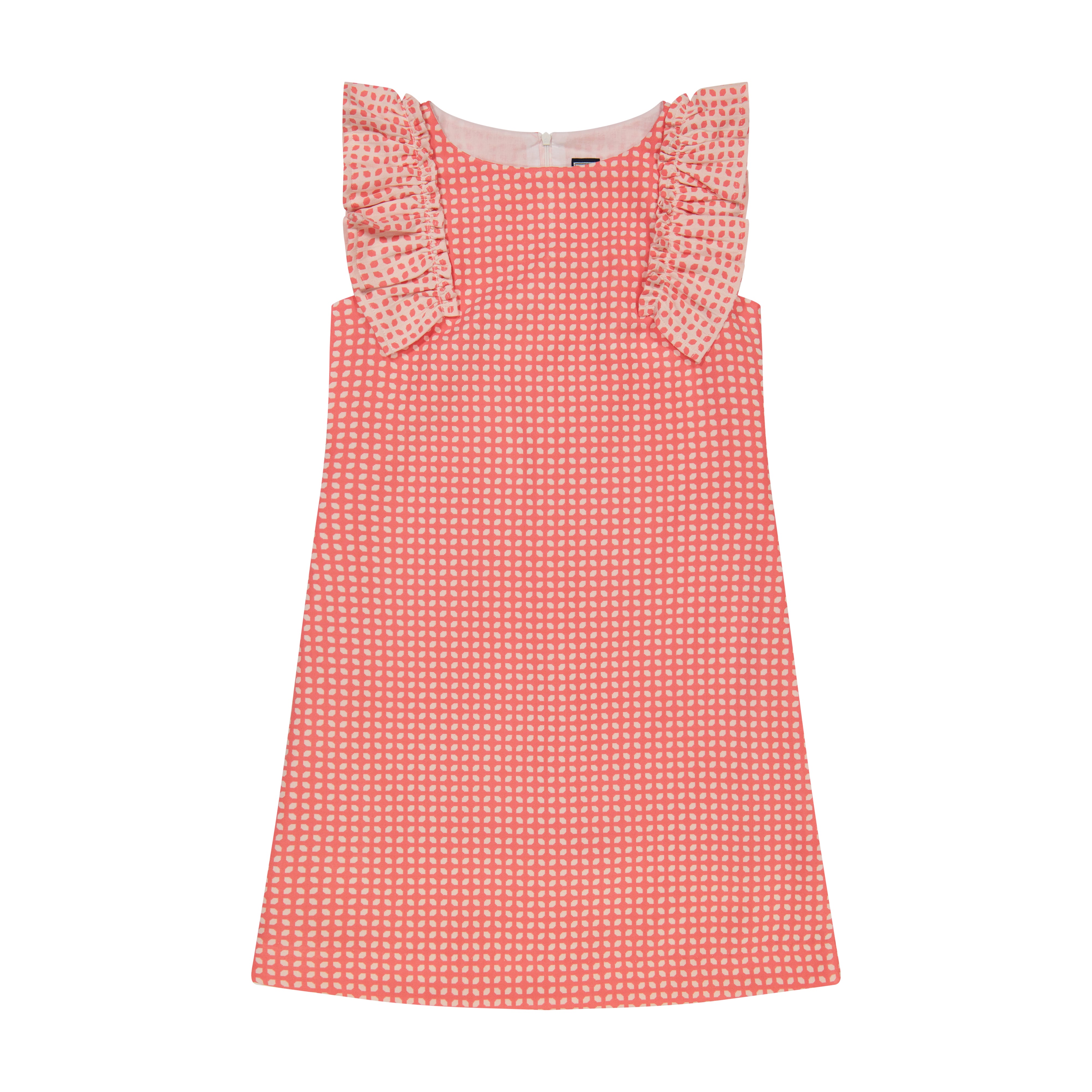 Grace Ruffle Sleeve Shift Dress - Coral Daisy Brocade Floral Summer Dress for Women | Perfect for Beach Vacations, Garden Parties & Casual Outings