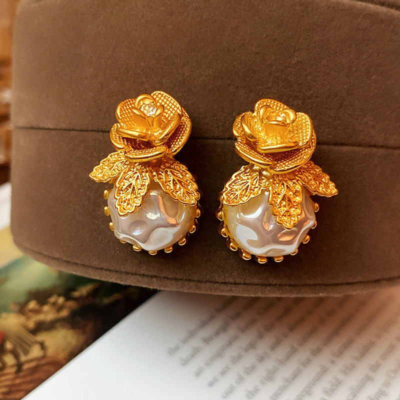 Baroque Pearl Flower Stud Earrings for Women - 925 Sterling Silver Floral Pearl Earrings | HE12445 | Elegant Gift for Wedding, Party & Daily Wear