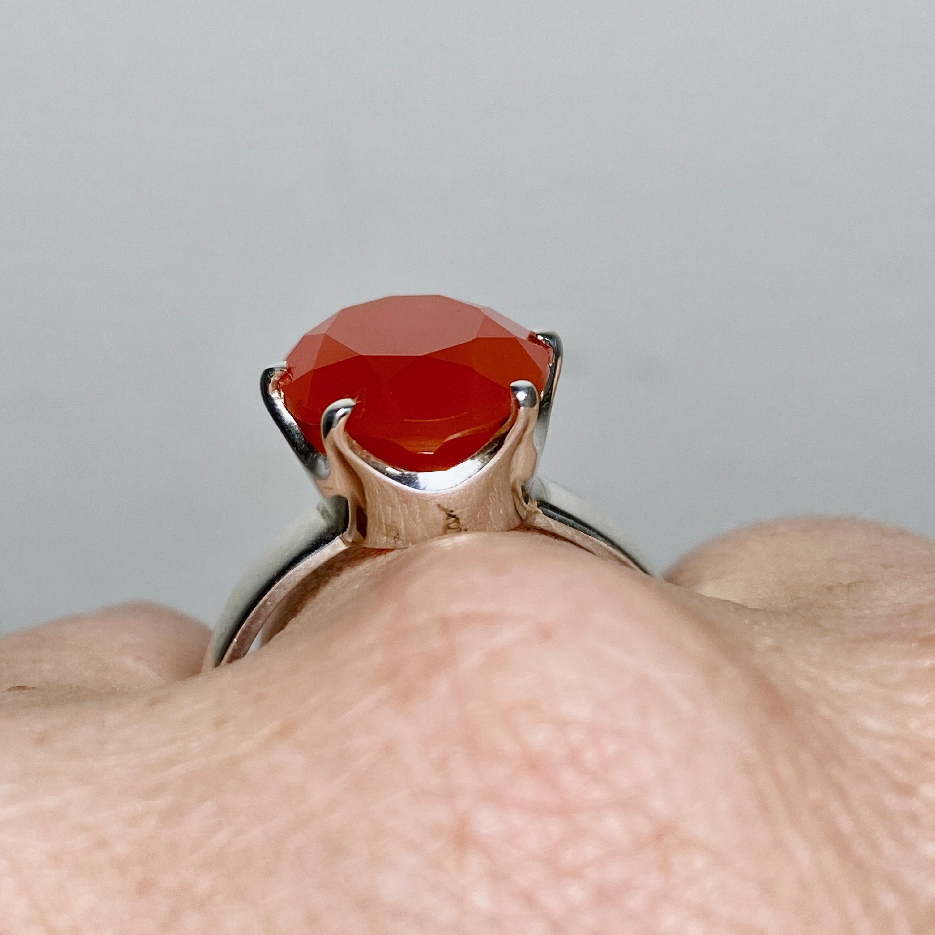Natural Carnelian Oval Faceted Sterling Silver Ring Size 12 for Women - Elegant Bohemian Jewelry for Everyday Wear & Special Occasions