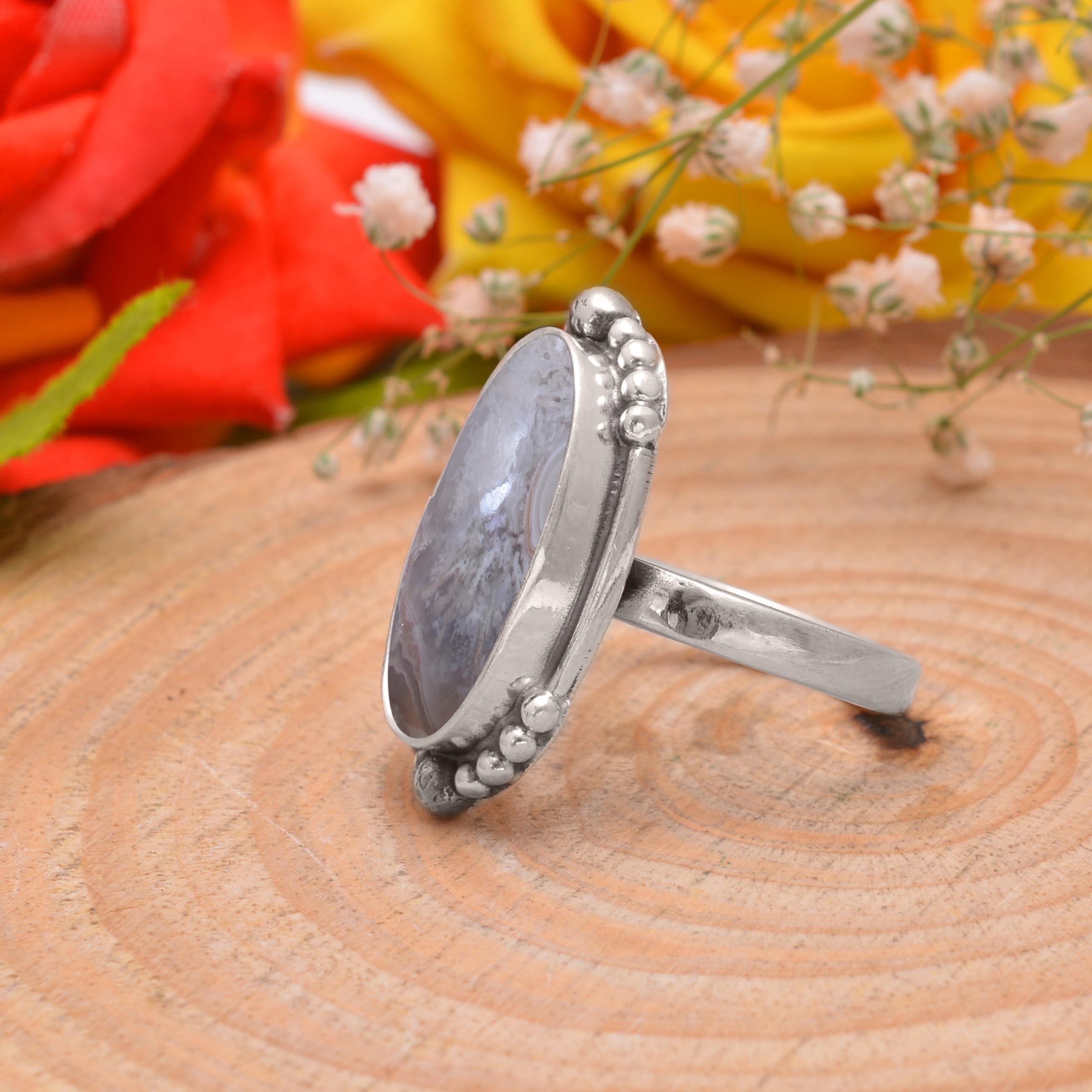 Veracity Jewelry 925 Sterling Silver Crazy Lace Agate Ring for Women - Natural Brown White Gemstone Healing Meditation Jewelry (VSR-544) - Perfect for Spiritual Healing, Yoga, and Everyday Elegant Wear