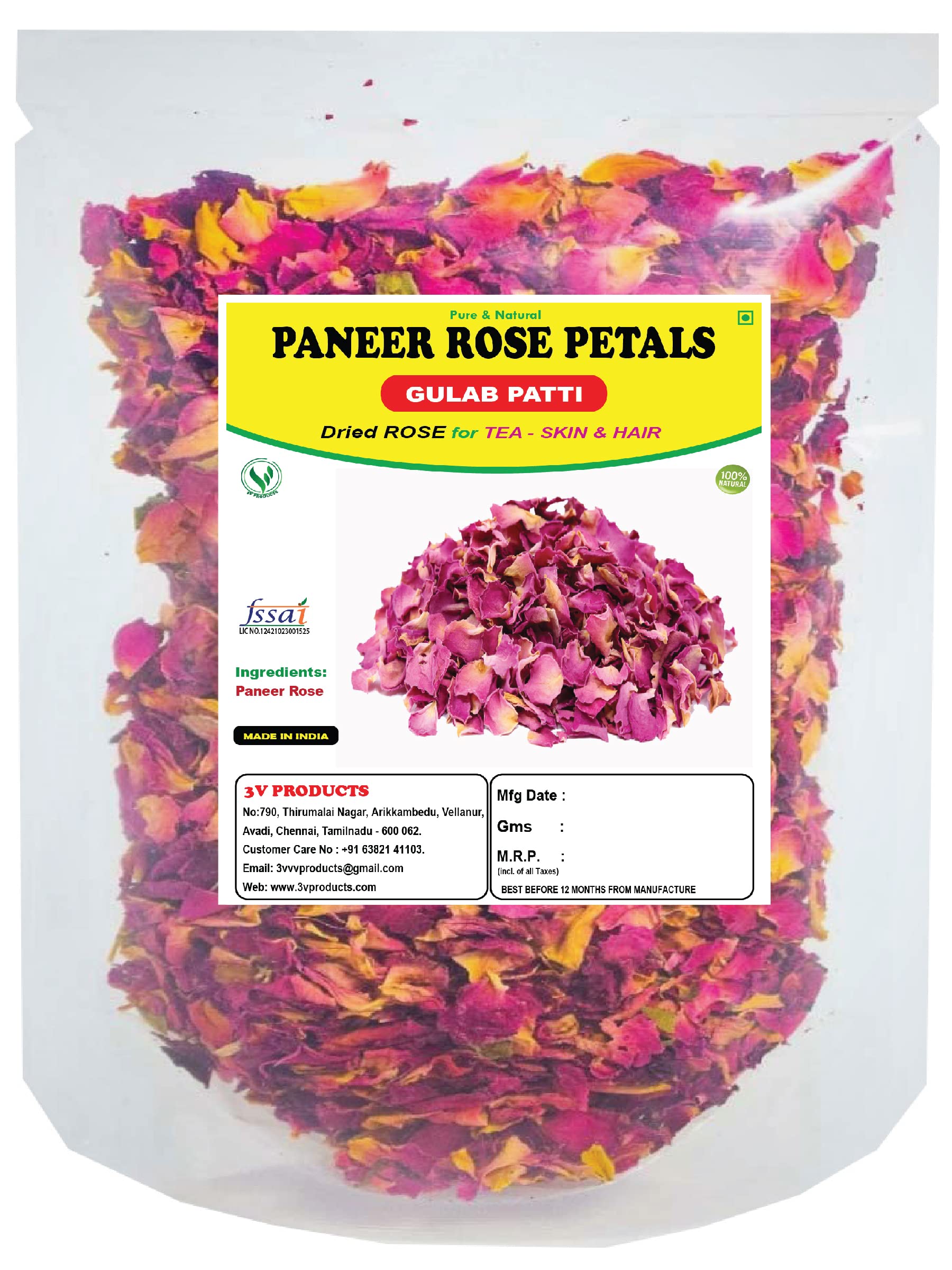 Premium Dried Rose Petals for Tea, Skincare & Bathing - 100% Natural Edible Paneer Rose Petals (75g) | Perfect for Herbal Tea, DIY Beauty & Relaxing Bath Soaks