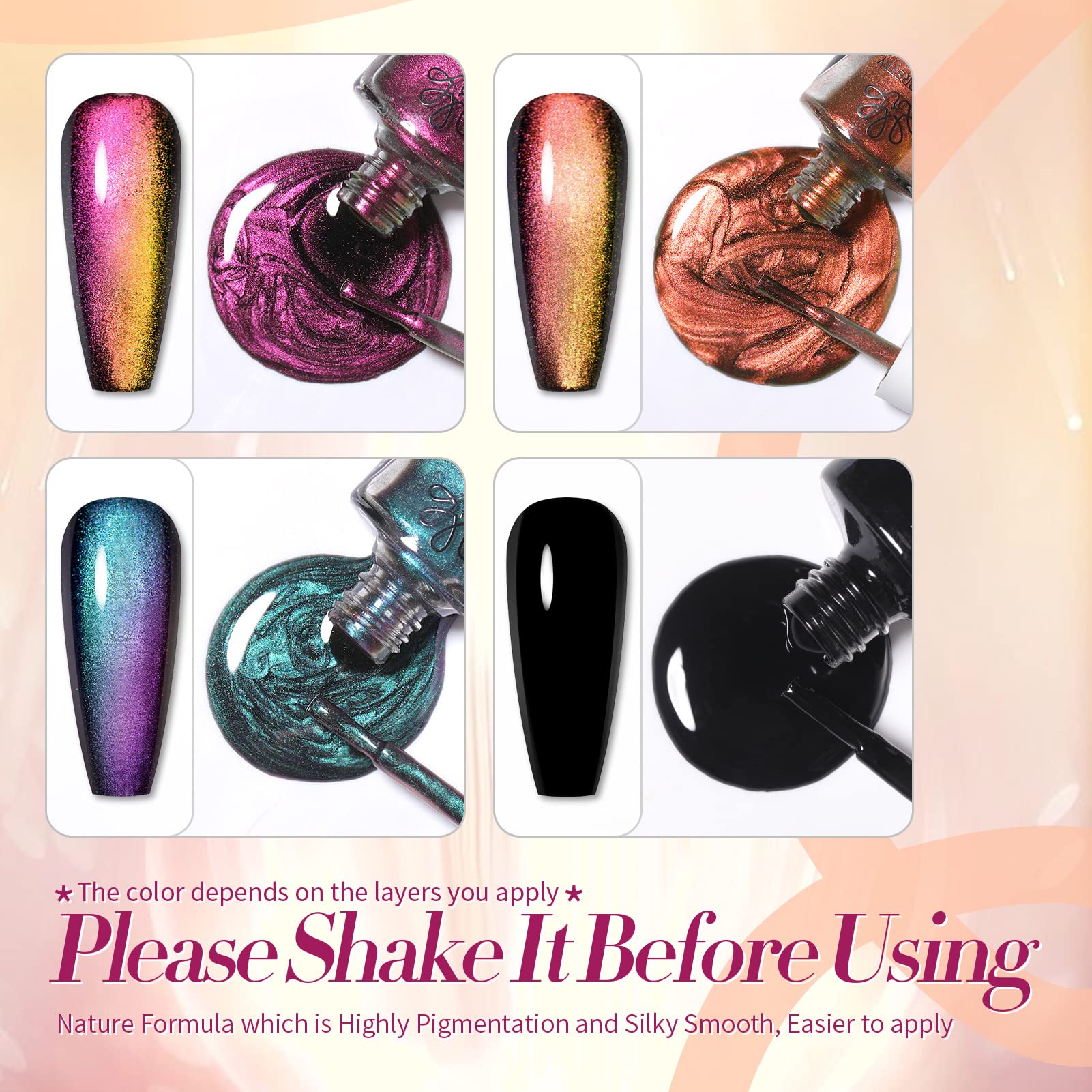 Born Pretty 3D Cat Magnetic Nail Polish Set - 4 Bottles (10ml Each) with Magnet Stick | Chameleon Color Changing Nail Art Kit for Cat Lovers | Perfect for Halloween, Cosplay & Nail Salon Designs