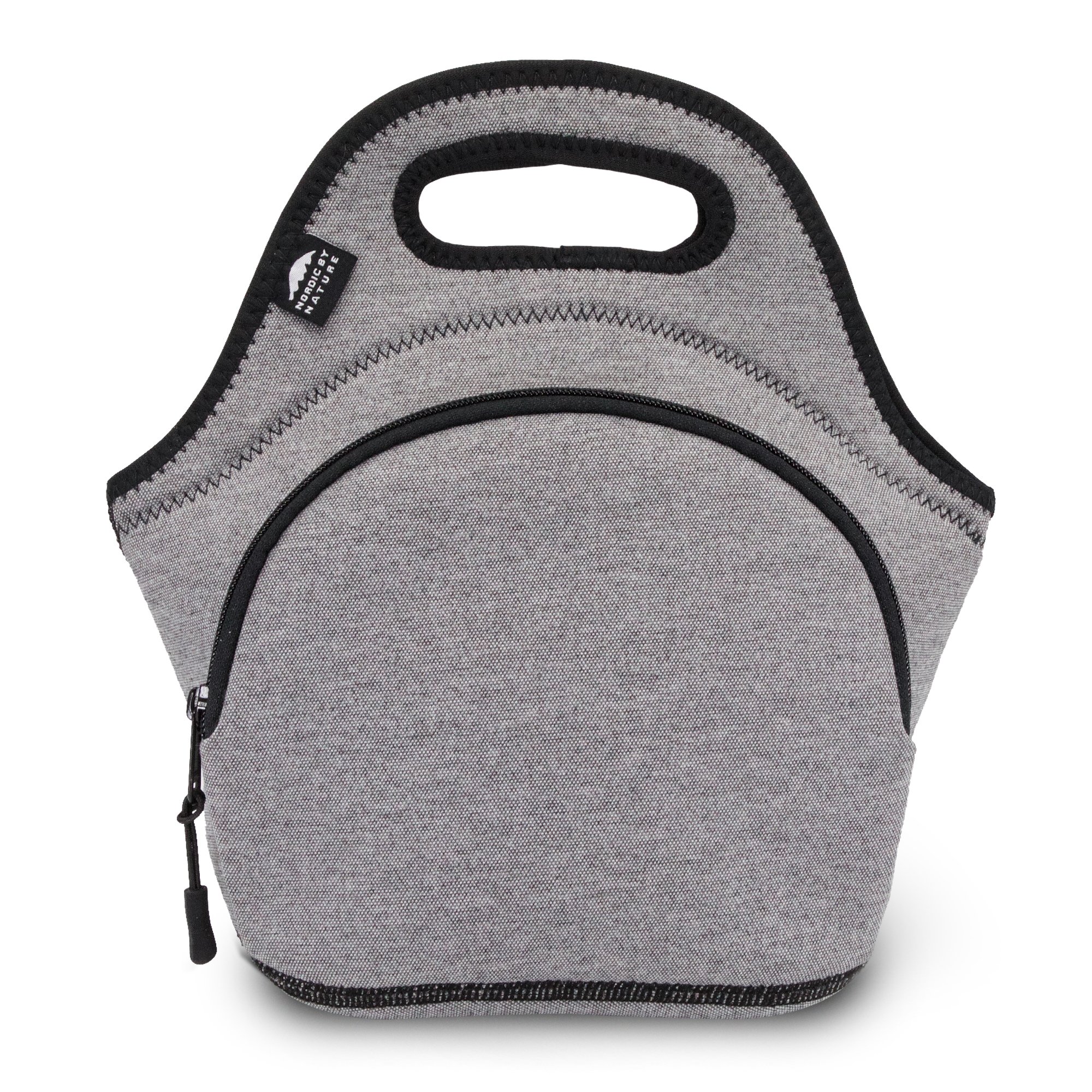Nordic By Nature Insulated Neoprene Lunch Bag for Women & Kids - Reusable, Washable, Extra Thick with Soft Cotton Feel - Premium Stitching & Outside Pocket - Medium Size Grey/Black - Perfect for School, Work, Picnics & Outdoor Activities