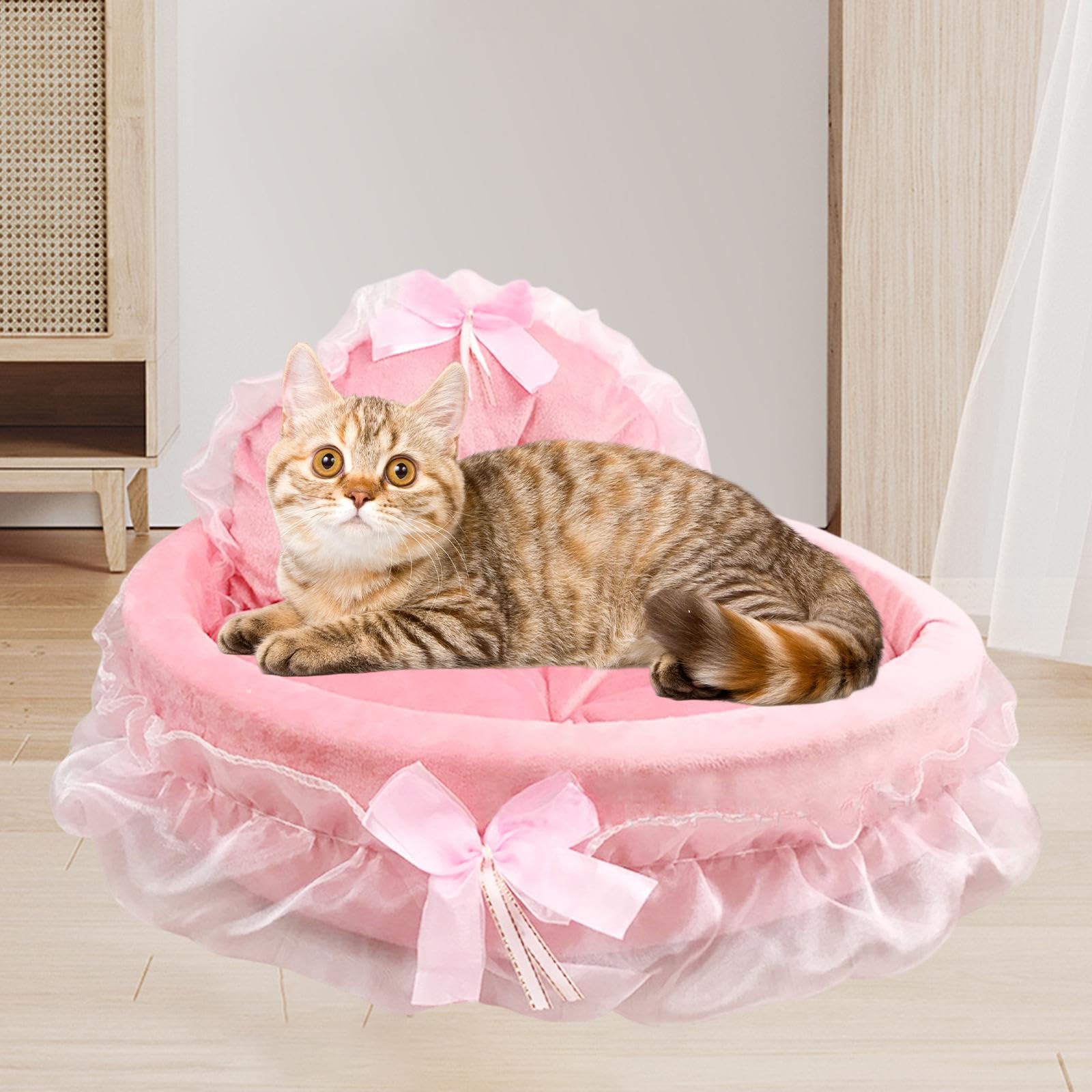 **Pink Princess Dog Bed - Washable Pet Couch with Lace Trim, Soft Thick Cushion for Large Dogs & Cats, Cozy Kennel Sleeping Bed for Puppies & Kittens (Pink, Size S) - Perfect for Living Room, Bedroom & Pet Travel**