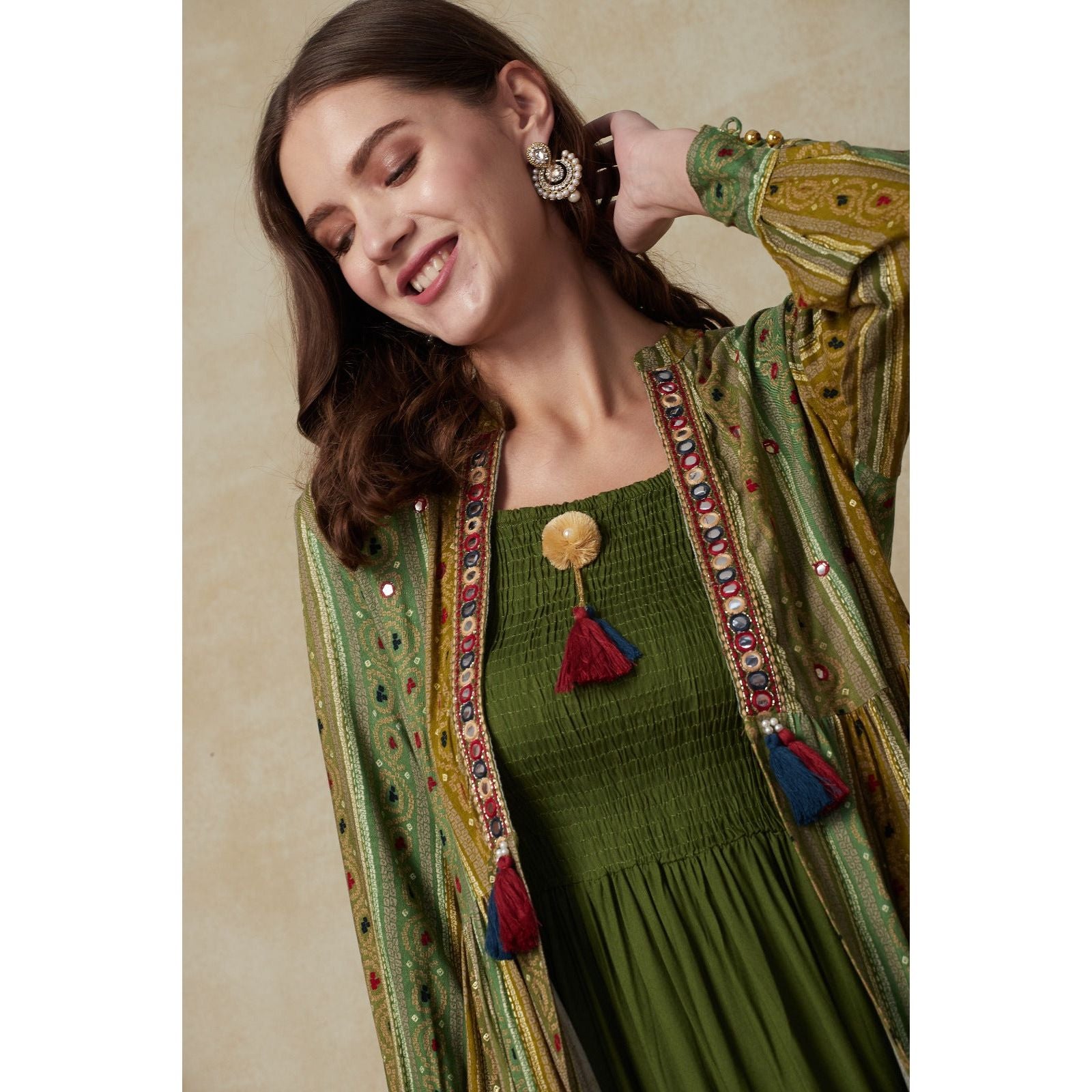 Stylish Green Kurta with Shrug for Women | Fusion Wear Ethnic Outfit | Perfect for Festivals, Parties & Casual Wear