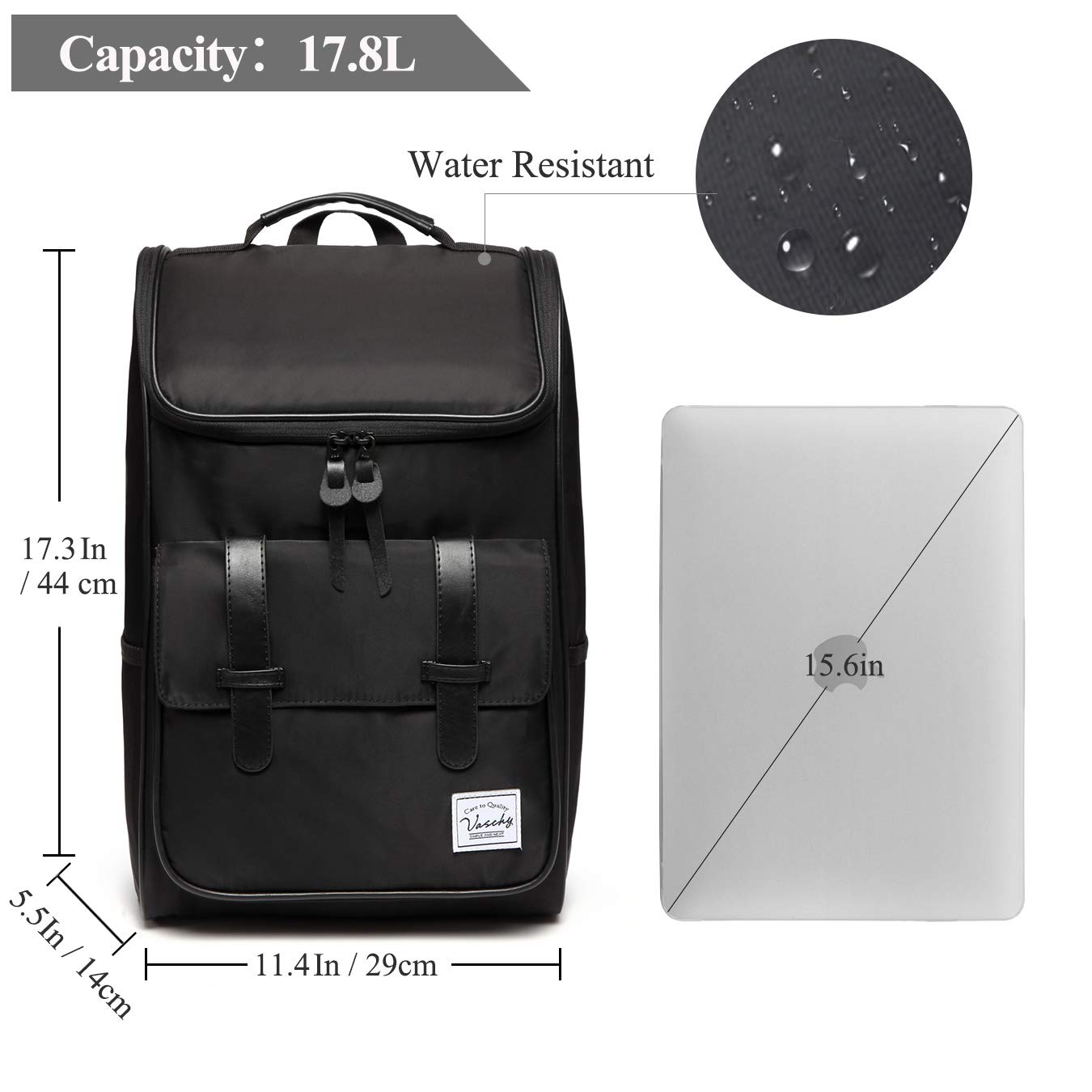VASCHY Vintage Waterproof Backpack for Men - 15.6