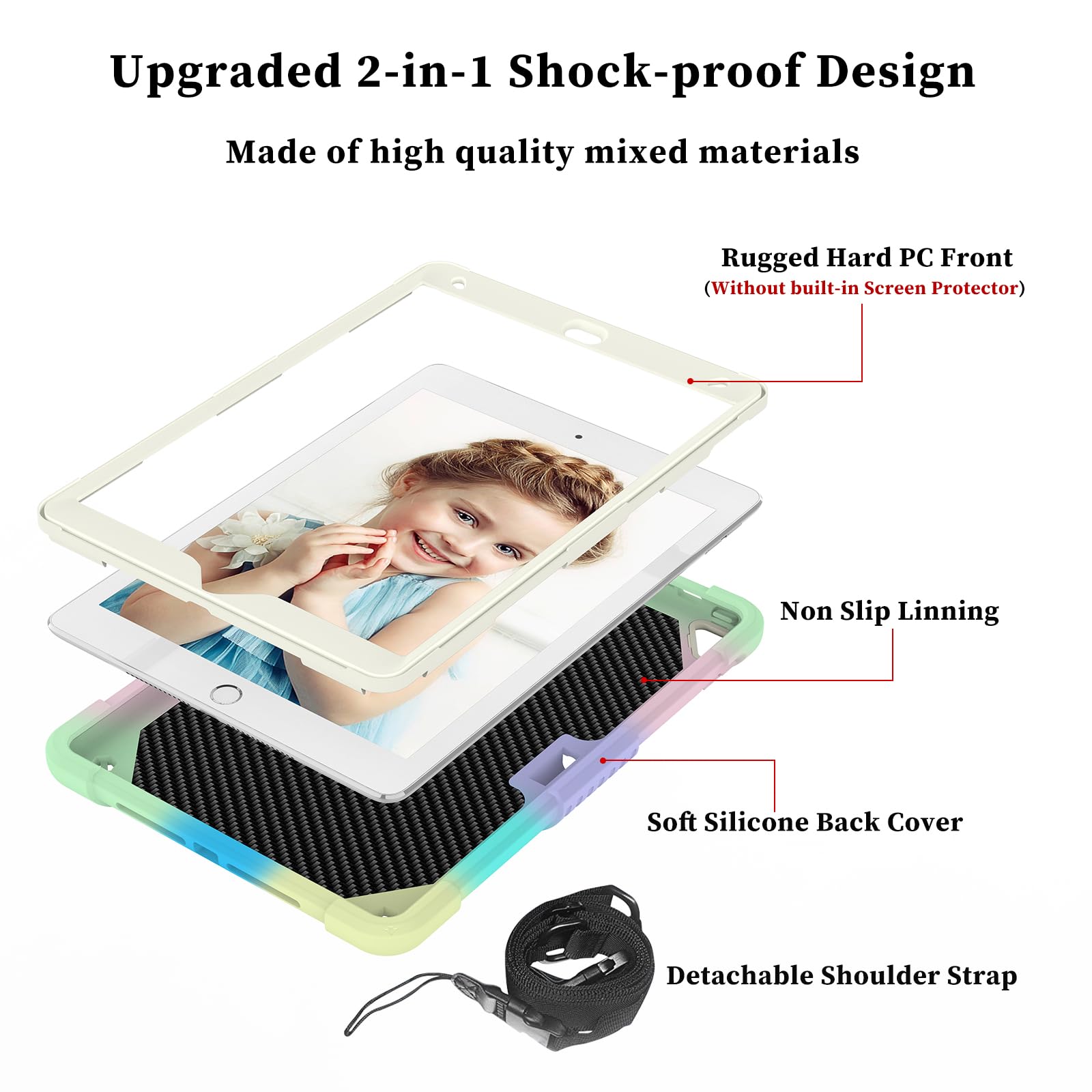Shockproof iPad Case for Kids Girls - Compatible with iPad 9th/8th/7th Gen & iPad Air 3rd Gen (10.2 Inch), Built-in Pencil Holder, Butterfly Stand & Adjustable Shoulder Strap - Full Body Protective Cover (Green) - Perfect for School, Travel & Outdoor Activities