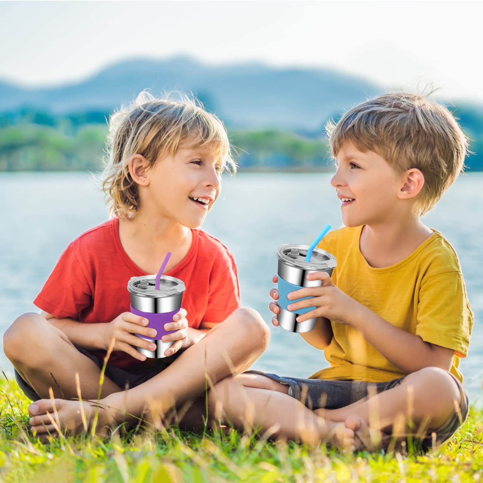 **Rommeka Stainless Steel Toddler Cups with Straws - 5 Pack 12oz Kids Sippy Cups for Smoothies & Drinks | 18/8 Food-Grade Safe, Stackable & Reusable with Lids | Perfect for Daycare, Travel & Home Use**
