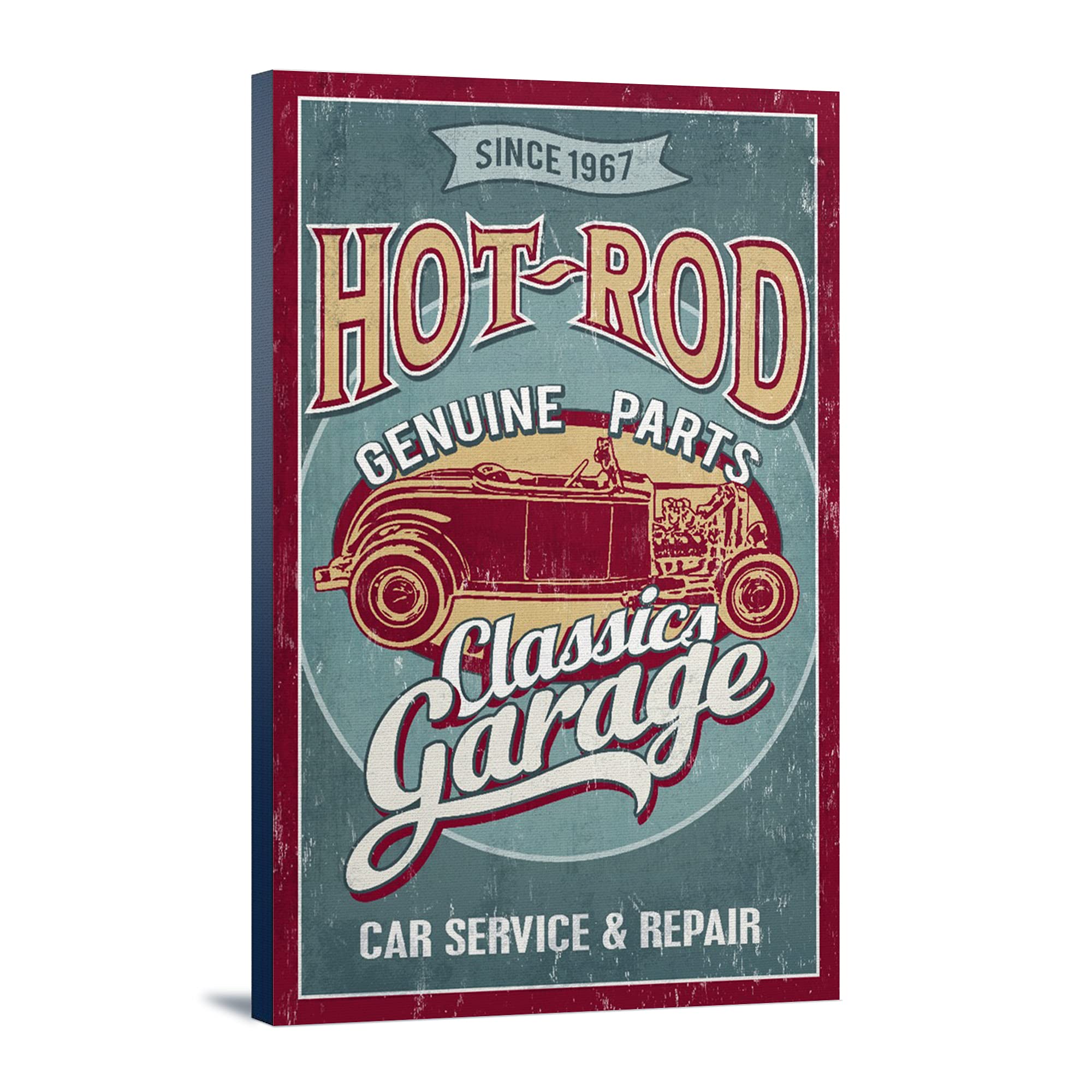 Vintage Hot Rod Garage & Classic Cars Wall Art - 24x36 Gallery Wrapped Canvas Print for Man Cave, Garage Decor, Automotive Enthusiast Gift