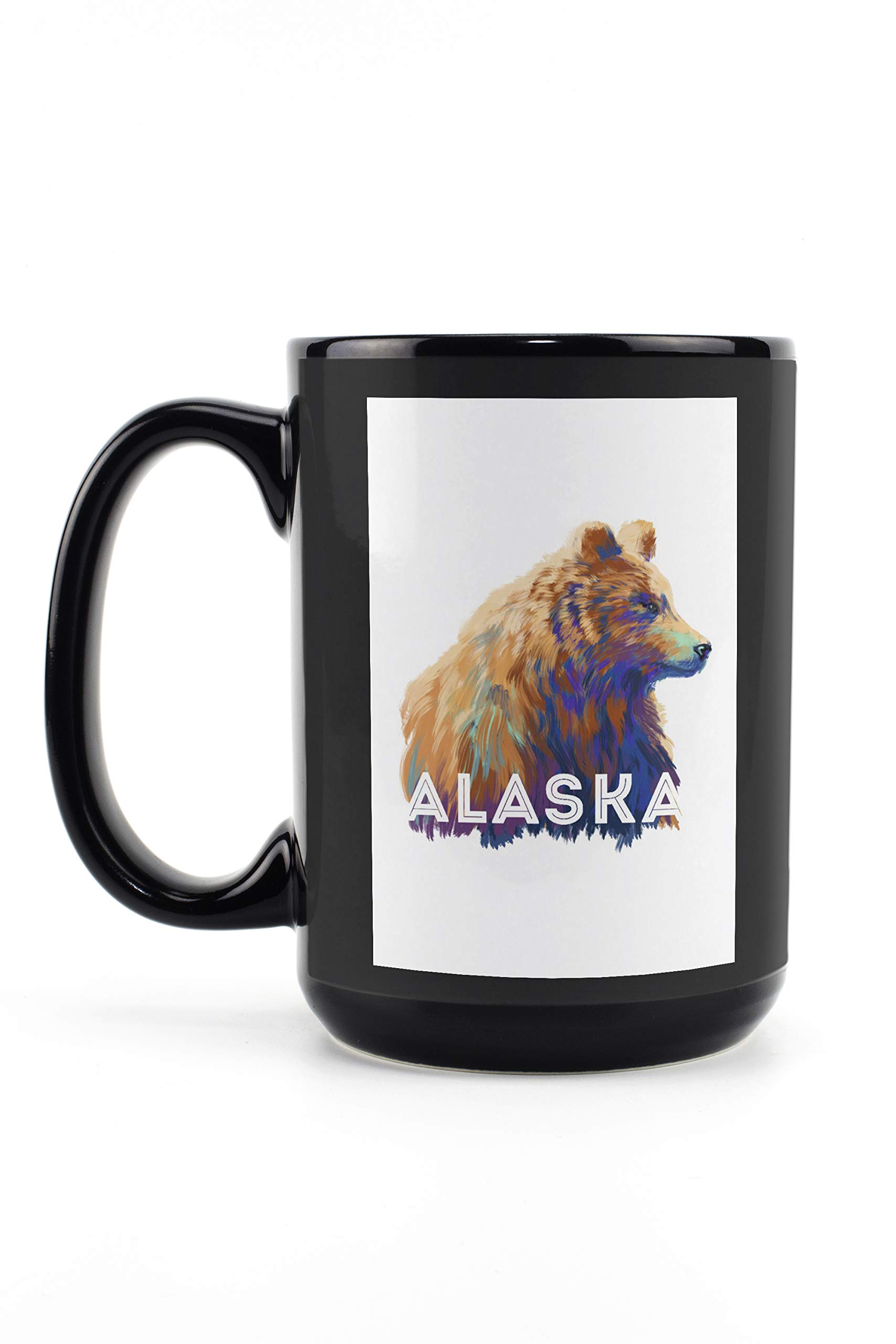 Lantern Press Alaska Grizzly Bear Watercolor Mug - 15oz Black Ceramic Coffee & Tea Cup, Dishwasher & Microwave Safe - Perfect for Home, Office & Outdoor Use