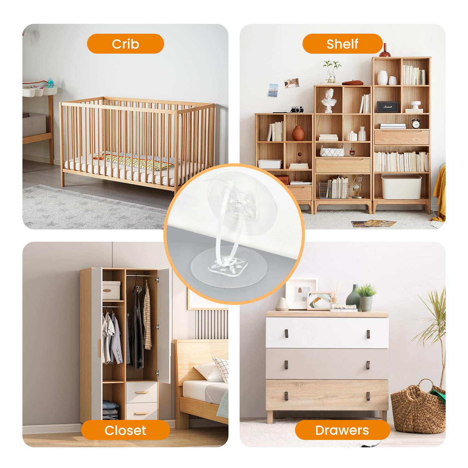 32 Pack Heavy Duty Anti-Tip Furniture Anchors - No Drill Baby Proofing Kit with Adjustable Straps (Supports Up to 186lbs) for Shelves, Cabinets & Dressers - Perfect for Child Safety & Earthquake Protection in Homes & Offices